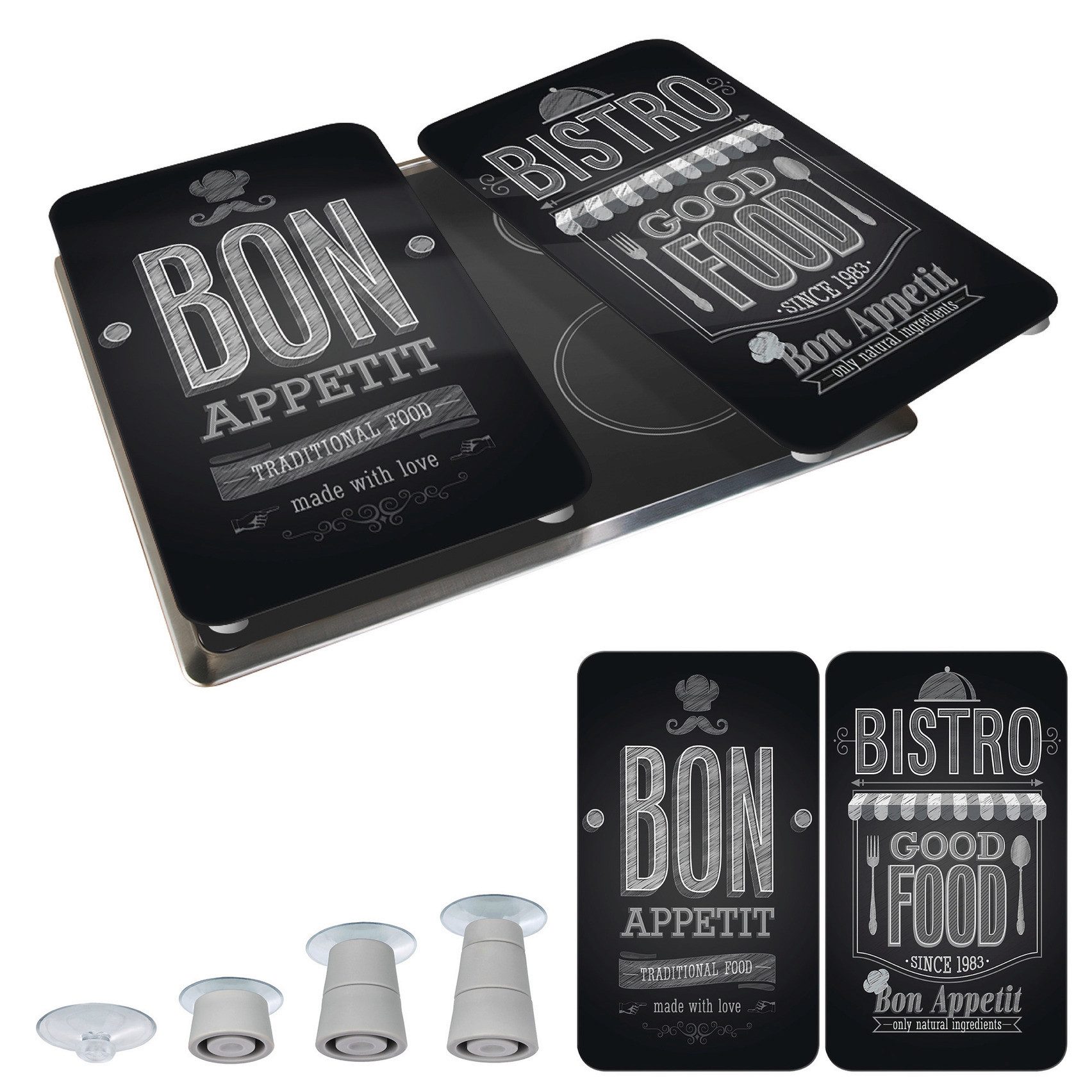 WENKO Kookplaatdeksel Universeel model Bon Appetit Kookplaatafdekking voor alle soorten kookplaten, krasvast, met antislipvoetjes (set, 2-delig)