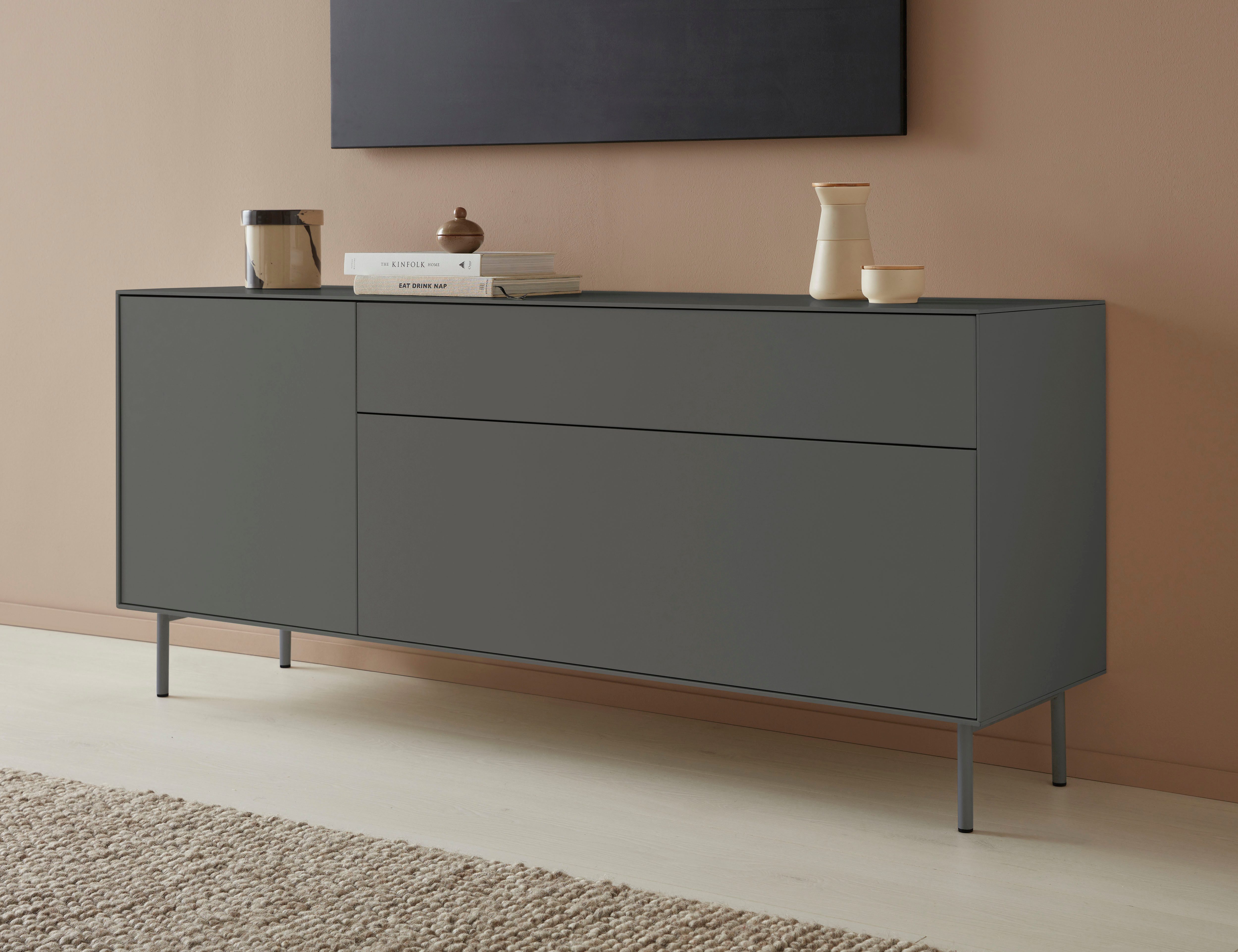 LeGer Home by Lena Gercke Tv-meubel Essentials Breedte: 167 cm, MDF gelakt, push-to-open-functie lowboards grijs