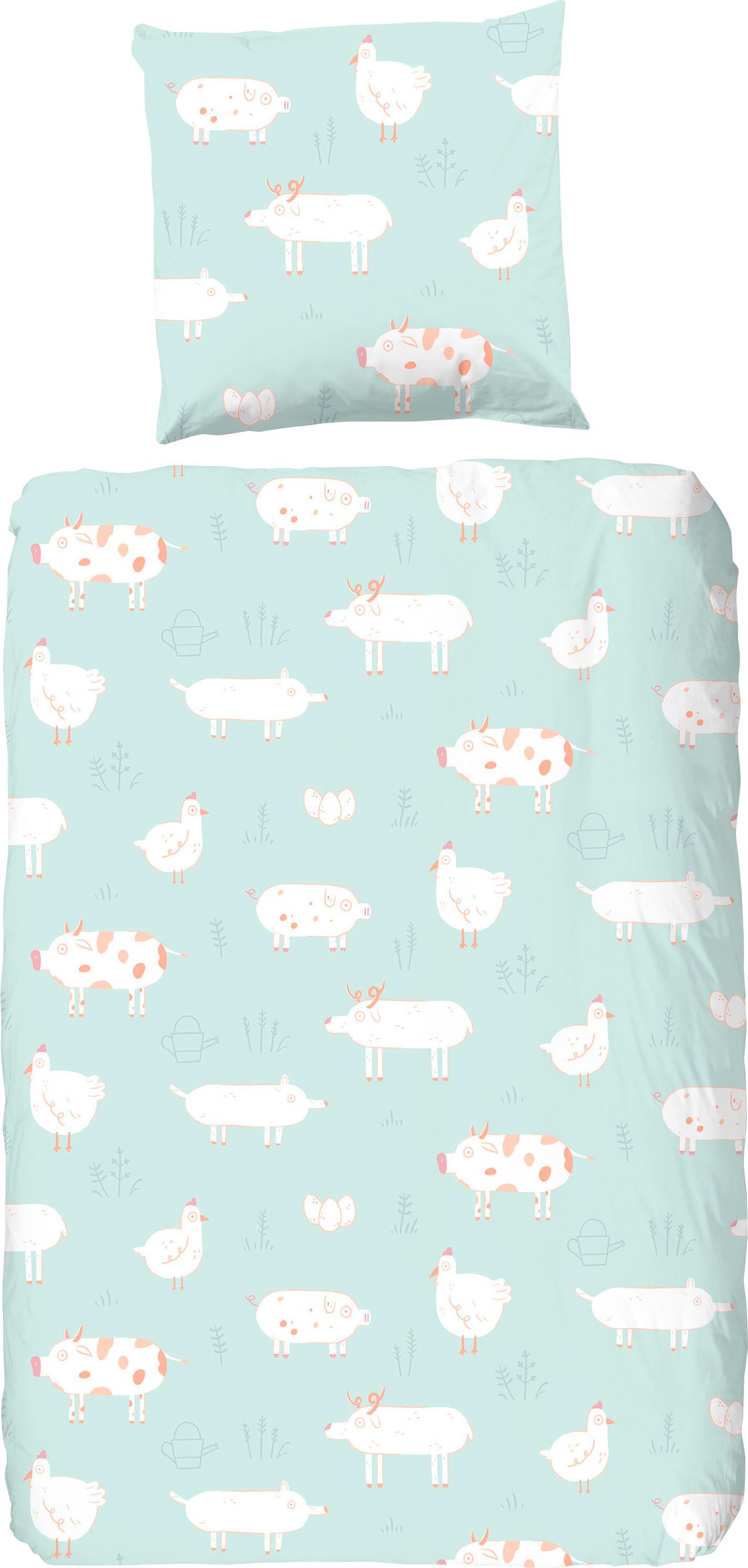 good morning Kinderovertrekset Pettingzoo 100% katoen, 135x200, rits, omkeerbaar, kind, dier (2-delig)