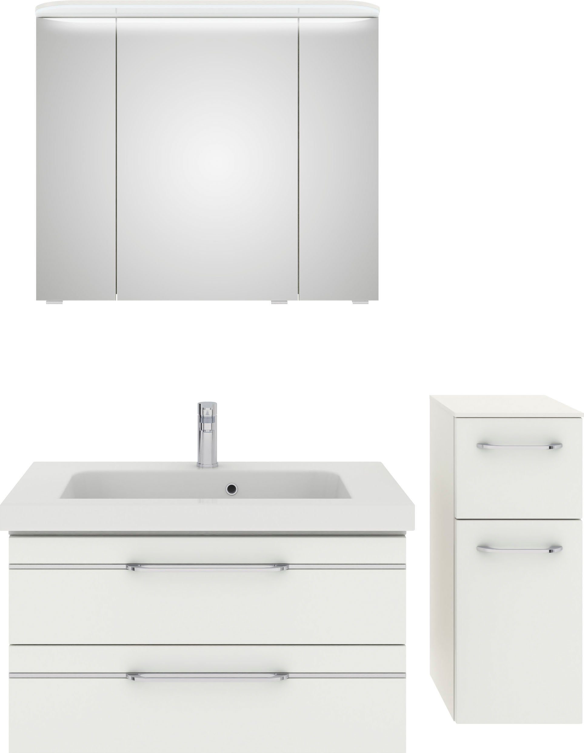 Saphir Badkamerserie Balto Sprint 3-teilig, Mineralmarmor-Waschtisch mit LED-Spiegelschrank