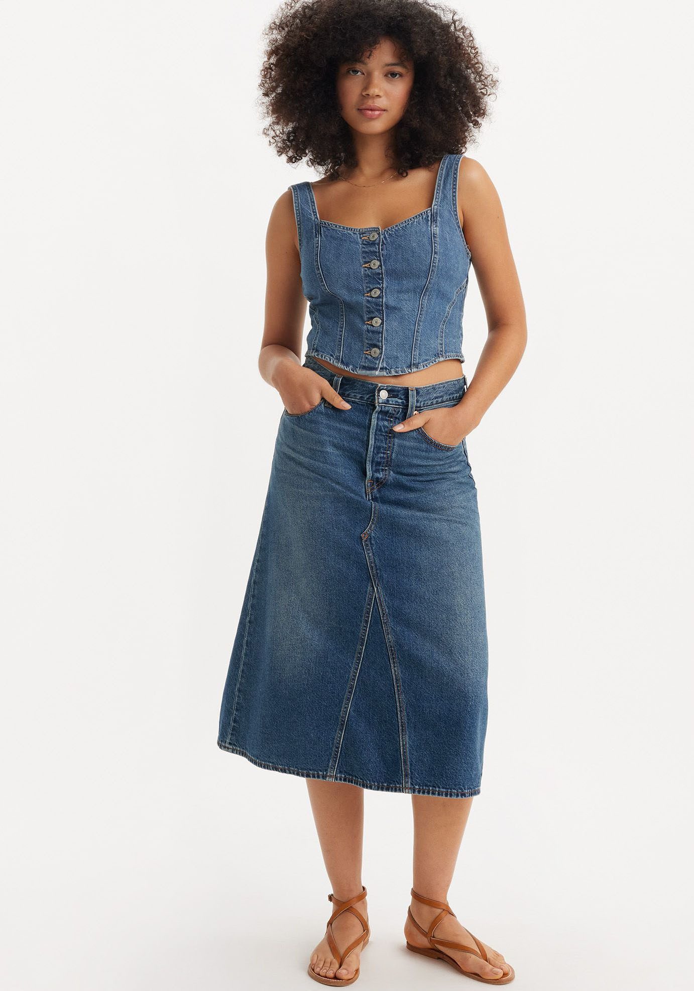 Levi's Jeans rok HR A LINE DECON SKIRT in trendy midi-lengte met rafelige rand