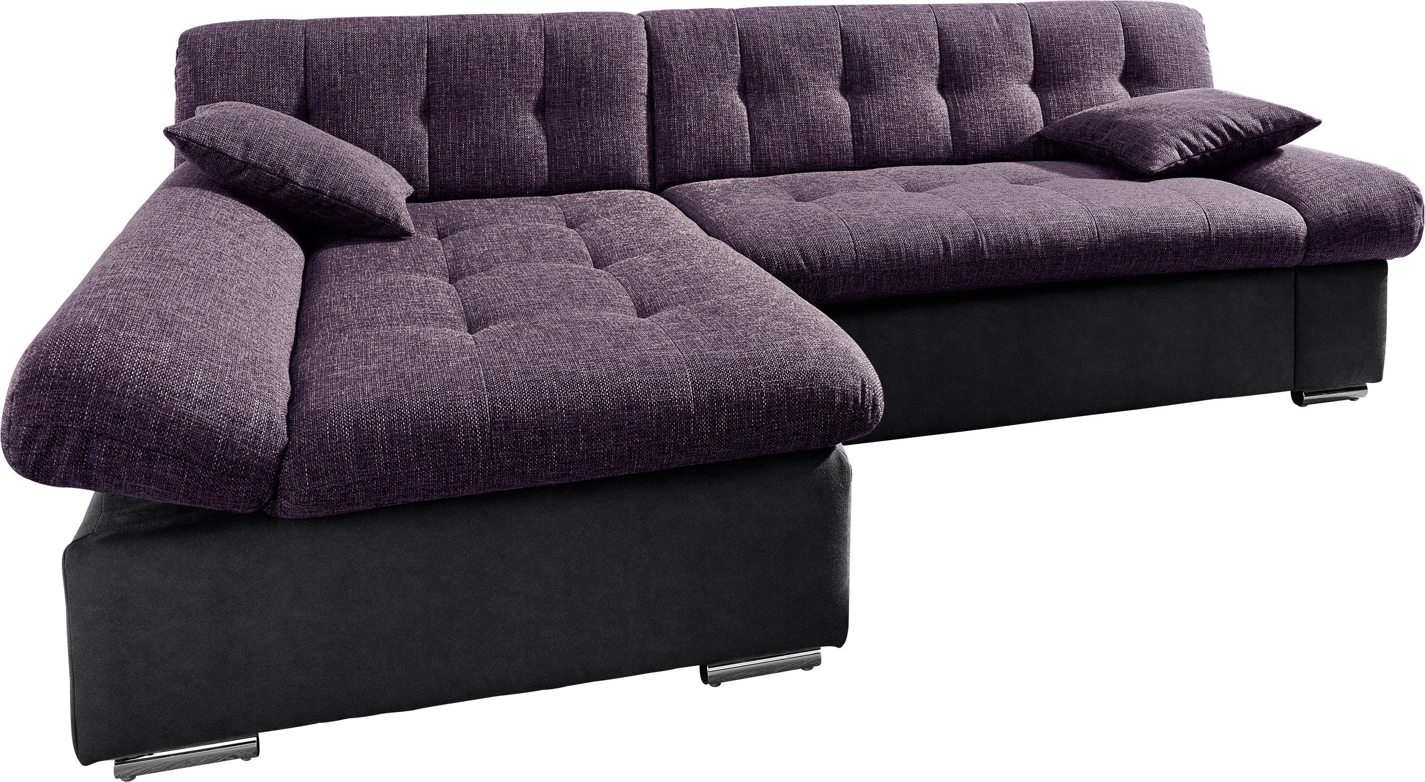 TRENDMANUFAKTUR Hoekbank Reggae, modern en comfortabel, actuele materiaalcombinatie, L-vorm paars, hoekbanken, Récamier links, Zonder slaapfunctie