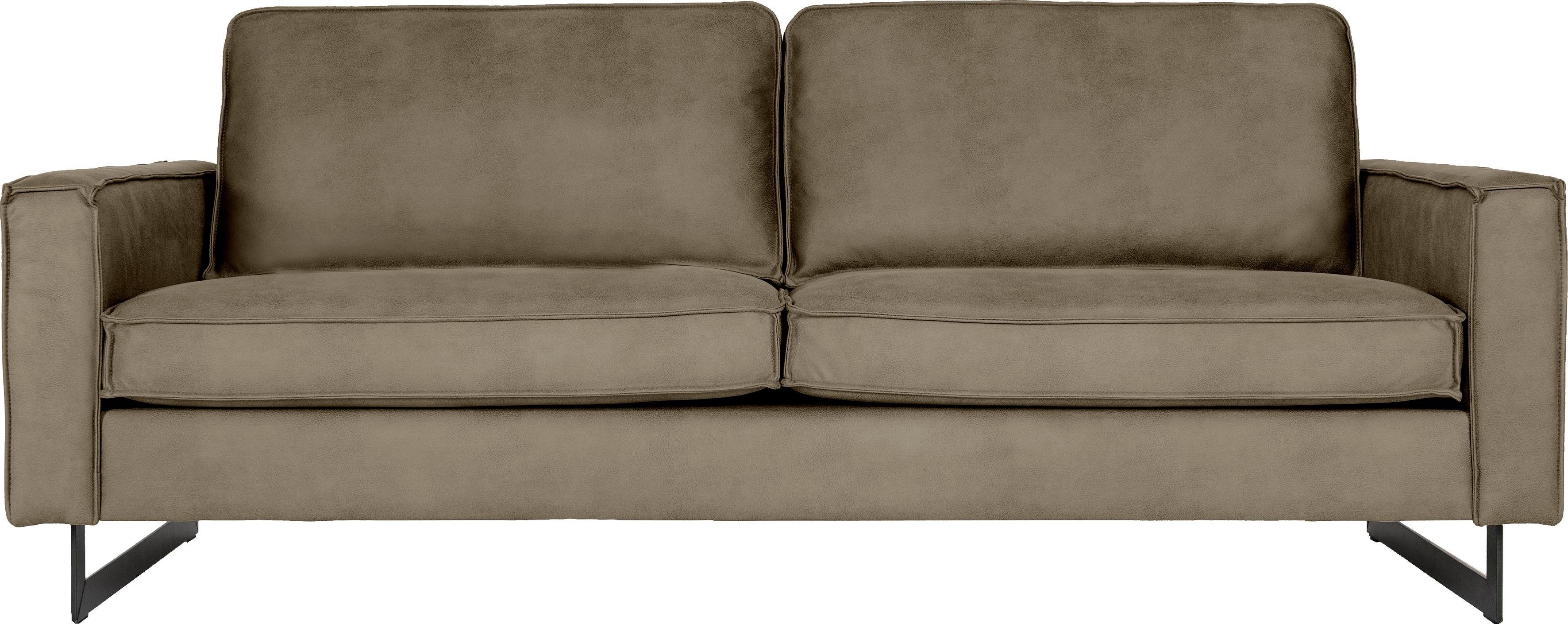 Places of Style 3-zitsbank Pinto, 206 cm, cord, chenille, leerlook met keder, zwarte metalen voeten, golfondersteuning