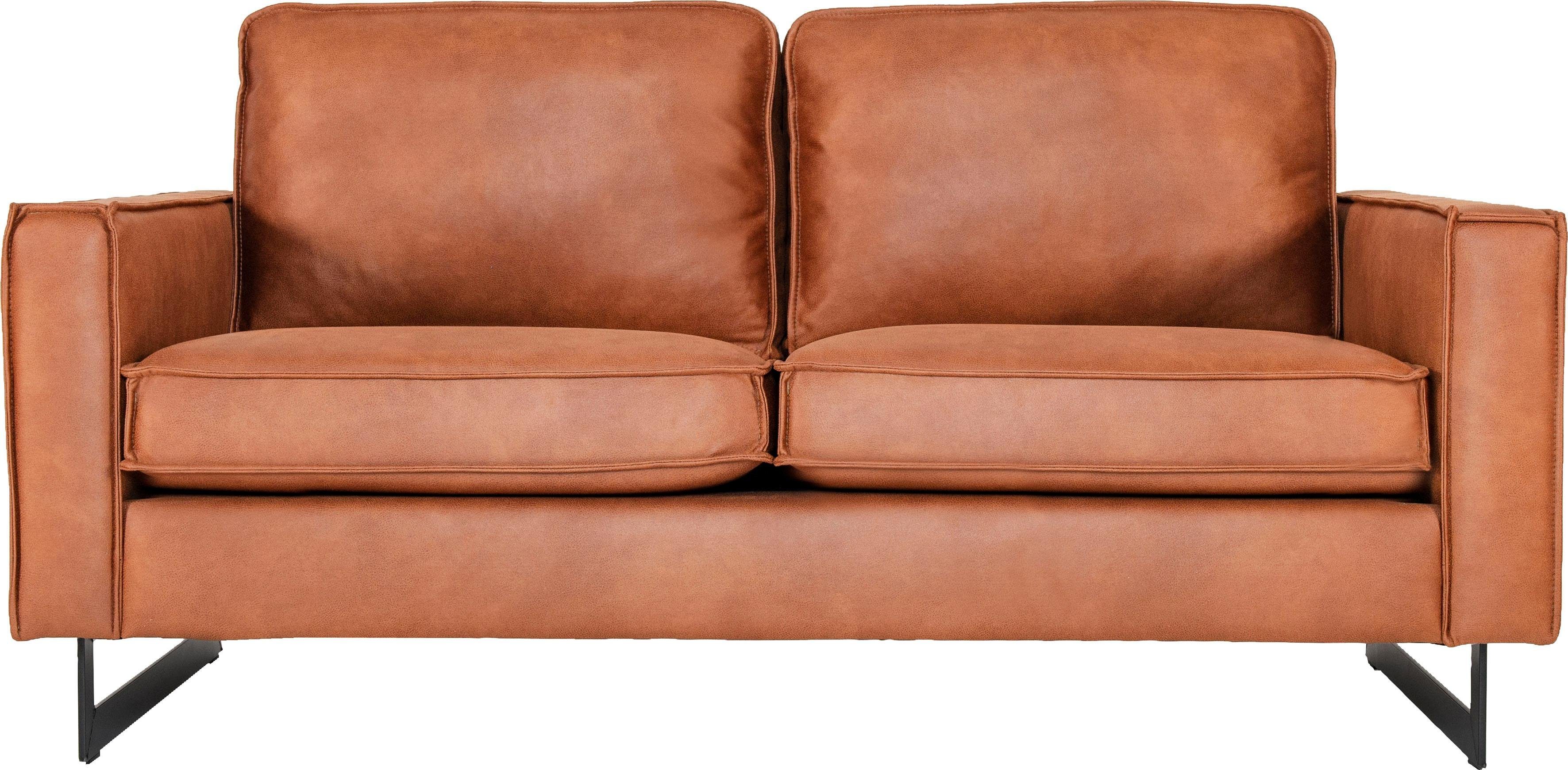 Places of Style 2-zitsbank Pinto, 166 cm, cord, chenille, leerlook met keder, zwarte metalen voeten, golfondersteuning