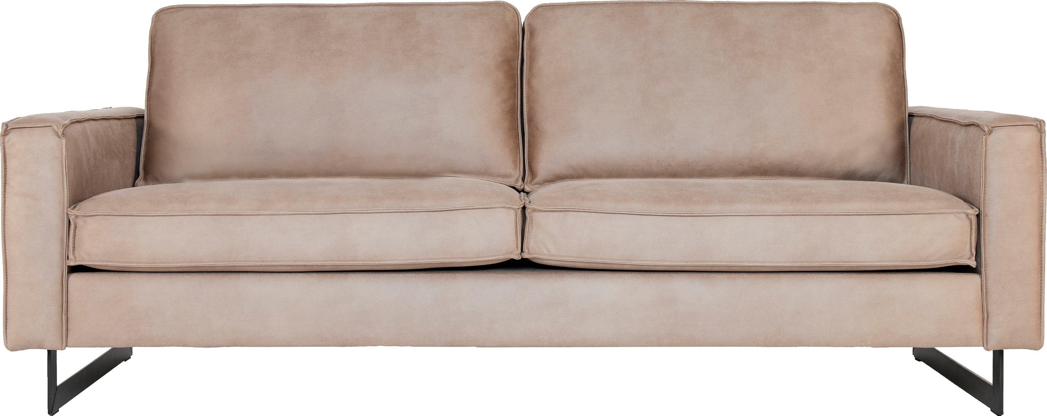 Places of Style 3-zitsbank Pinto, 206 cm, cord, chenille, leerlook met keder, zwarte metalen voeten, golfondersteuning