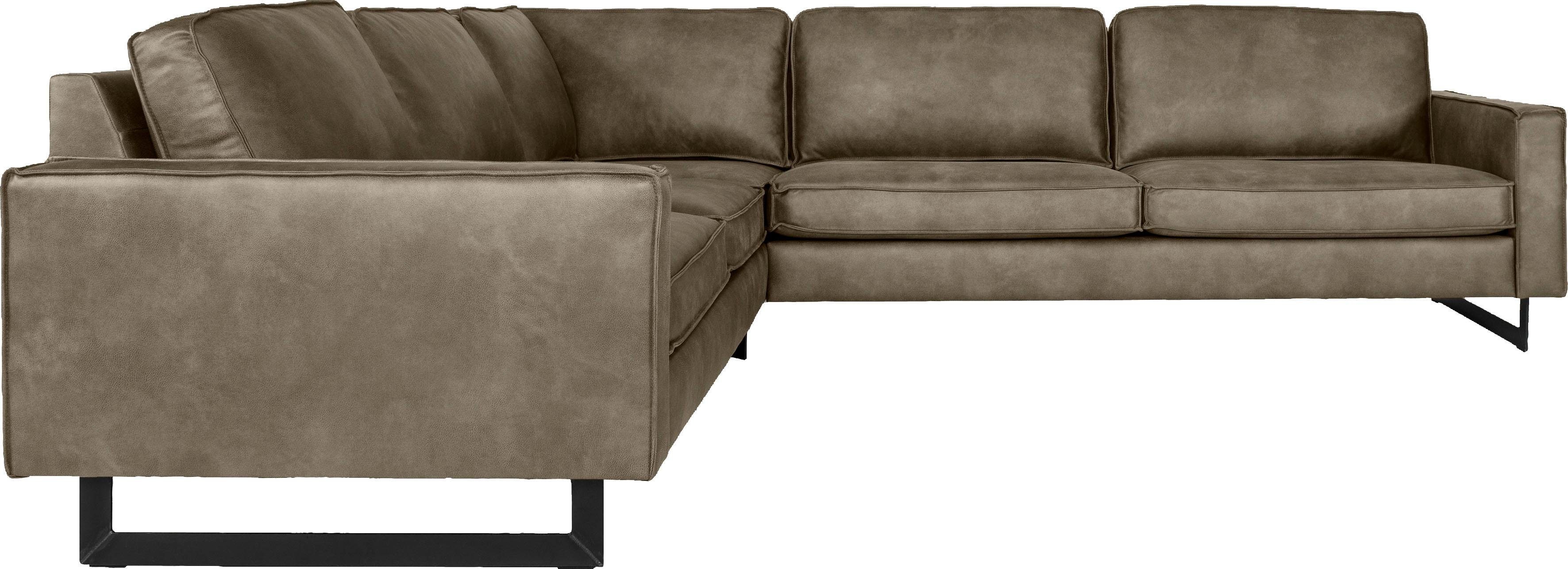 Places of Style Hoekbank Pinto, XXL, 250/290 cm, lange arm, ottomane Cord, chenille, leerlook, met bies, metalen voeten, golfondersteuning