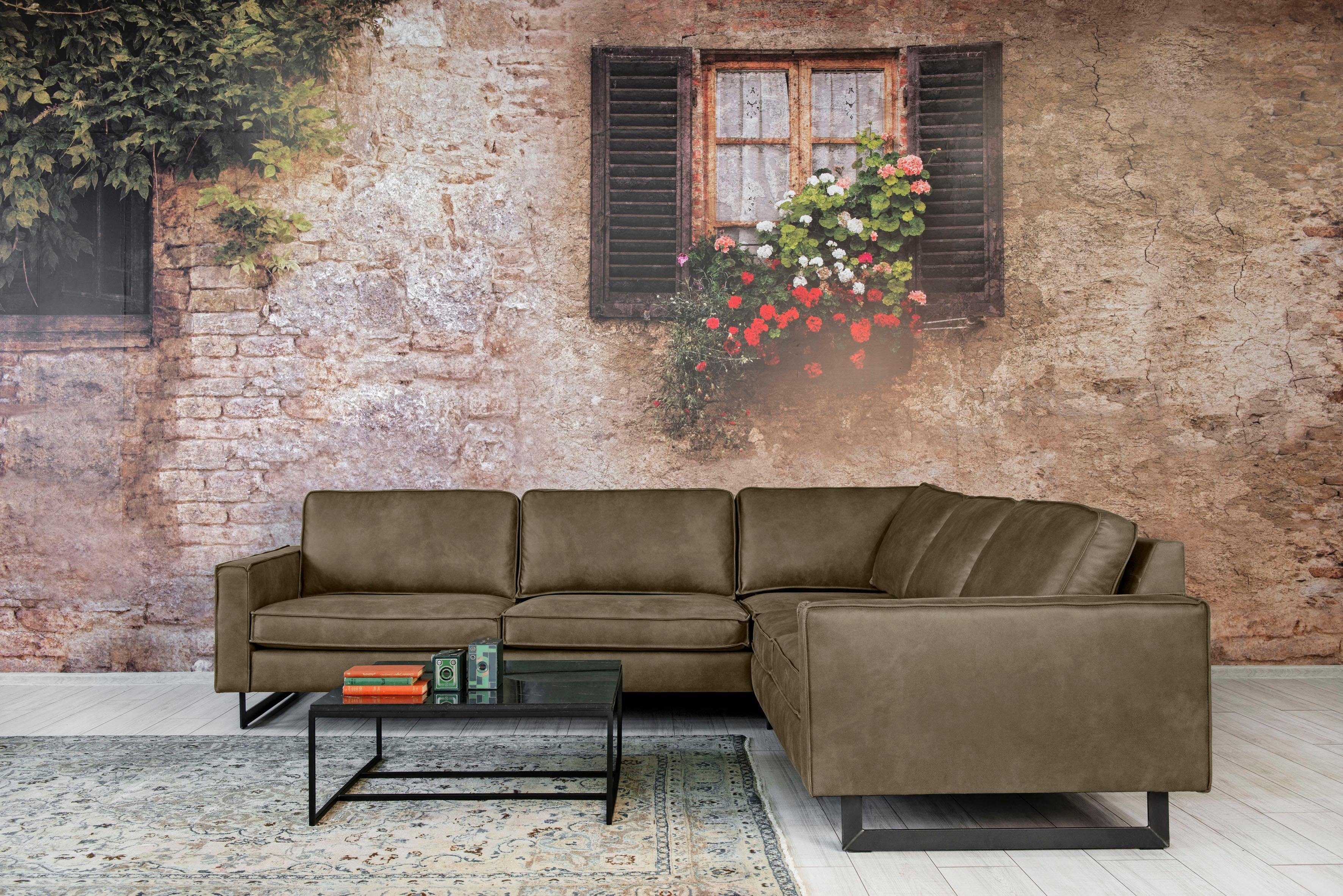 Places of Style Hoekbank Pinto, XXL, 250/290 cm, lange arm, ottomane Cord, fijncord, luxe-microvezel leer en chenille