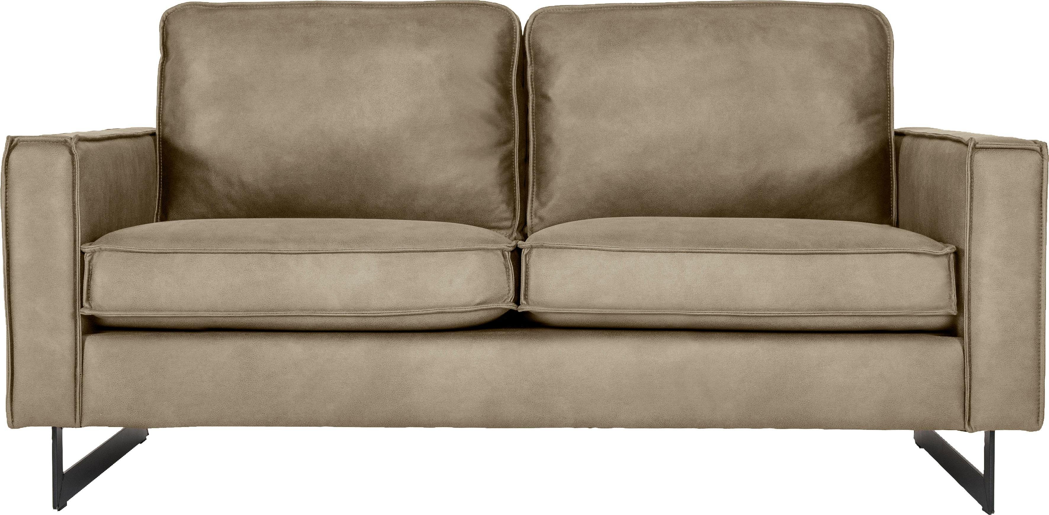 Places of Style 2-zitsbank Pinto, 166 cm, cord, chenille, leerlook met keder, zwarte metalen voeten, golfondersteuning
