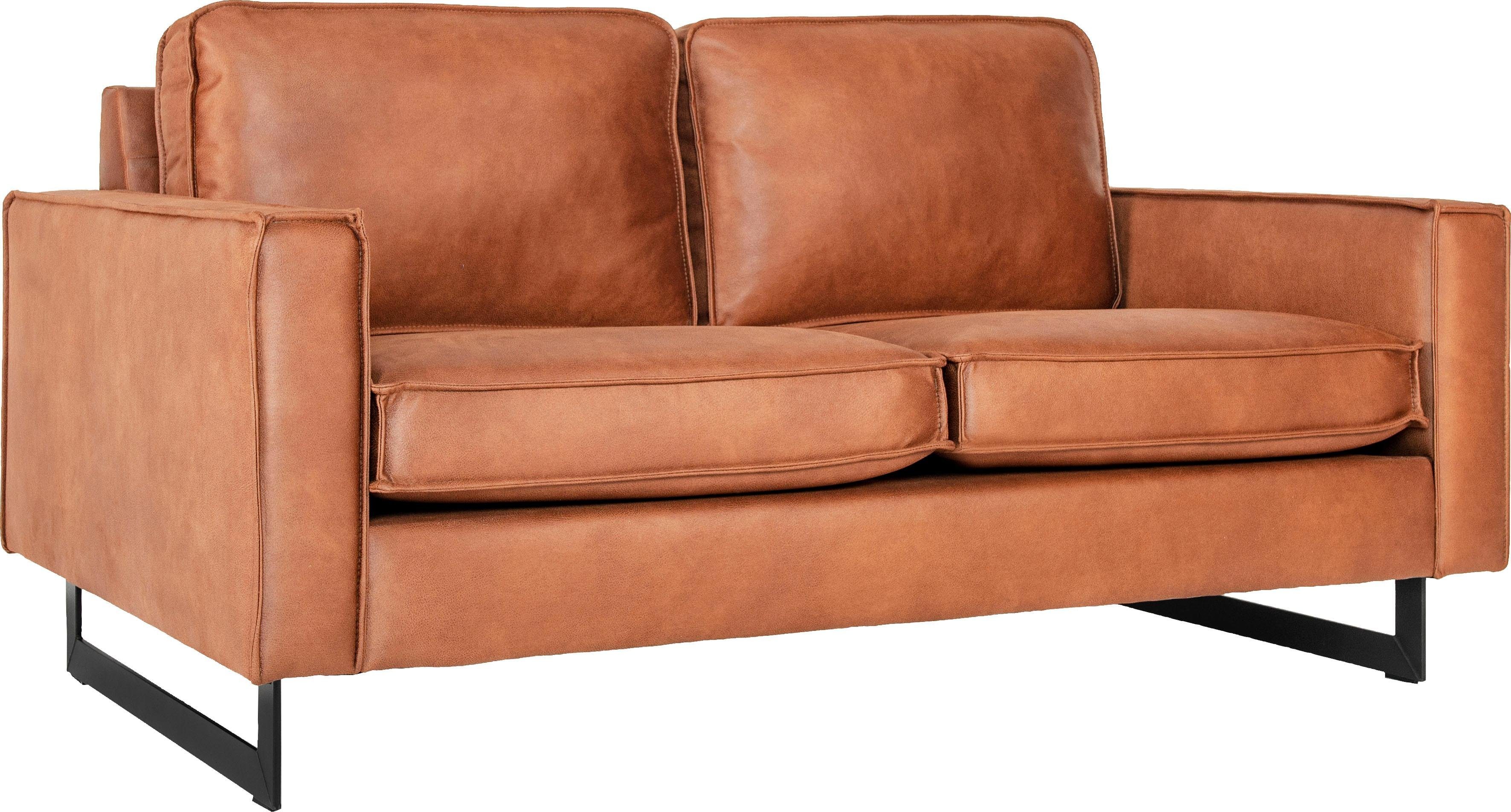 Places of Style 2-zitsbank Pinto, 166 cm, cord, chenille, leerlook met keder, zwarte metalen voeten, golfondersteuning