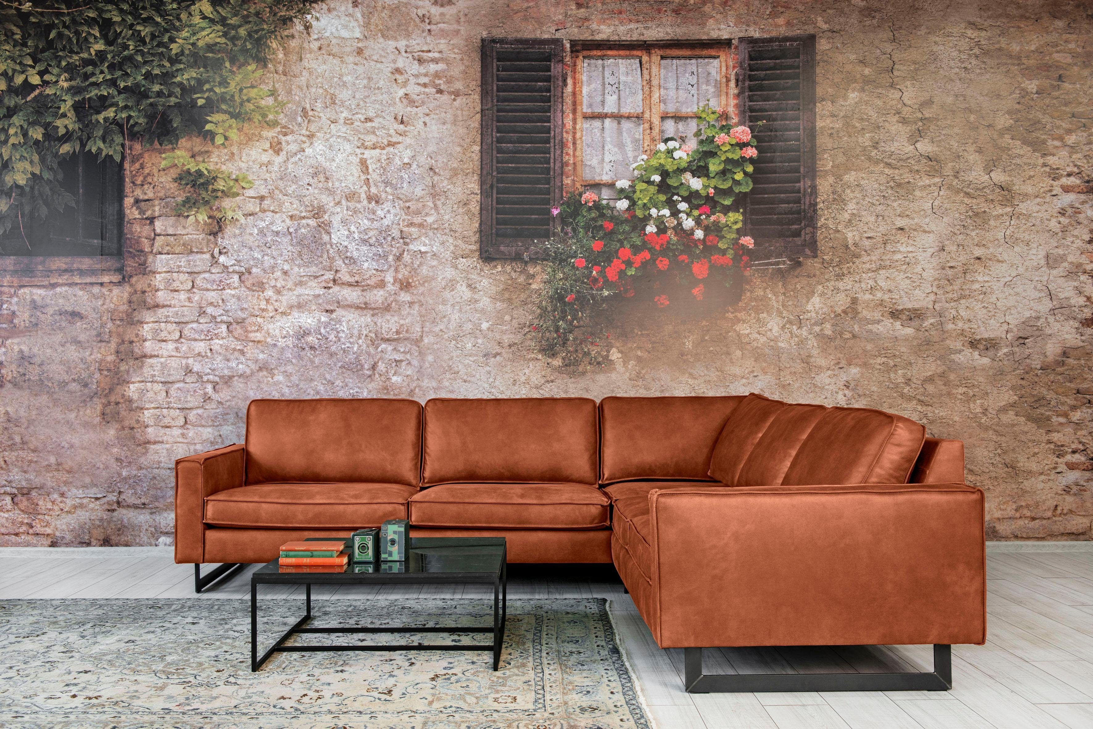 Places of Style Hoekbank Pinto, XXL, 250/290 cm, lange arm, ottomane Cord, fijncord, luxe-microvezel leer en chenille