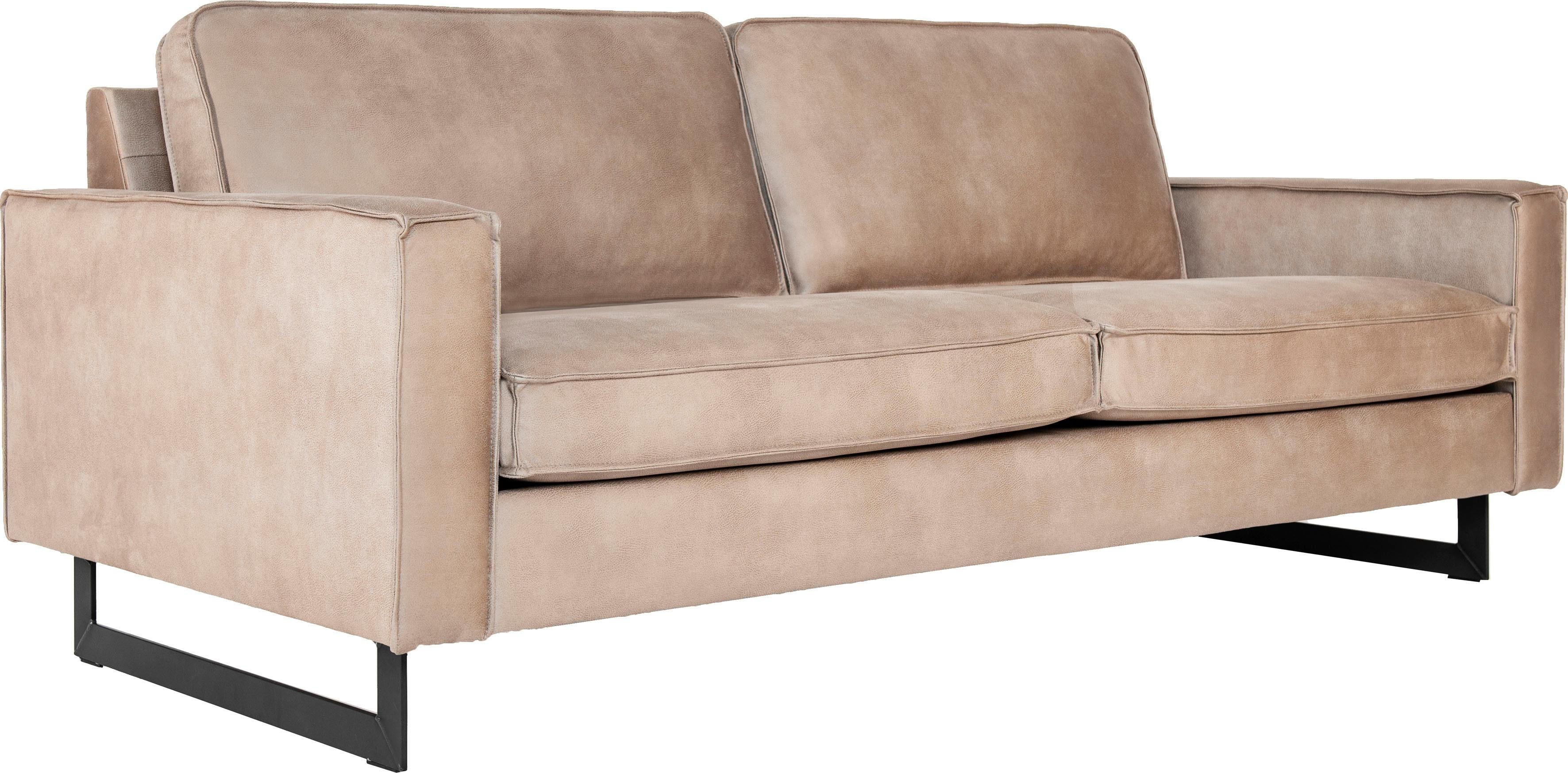 Places of Style 3-zitsbank Pinto, 206 cm, cord, chenille, leerlook met keder, zwarte metalen voeten, golfondersteuning