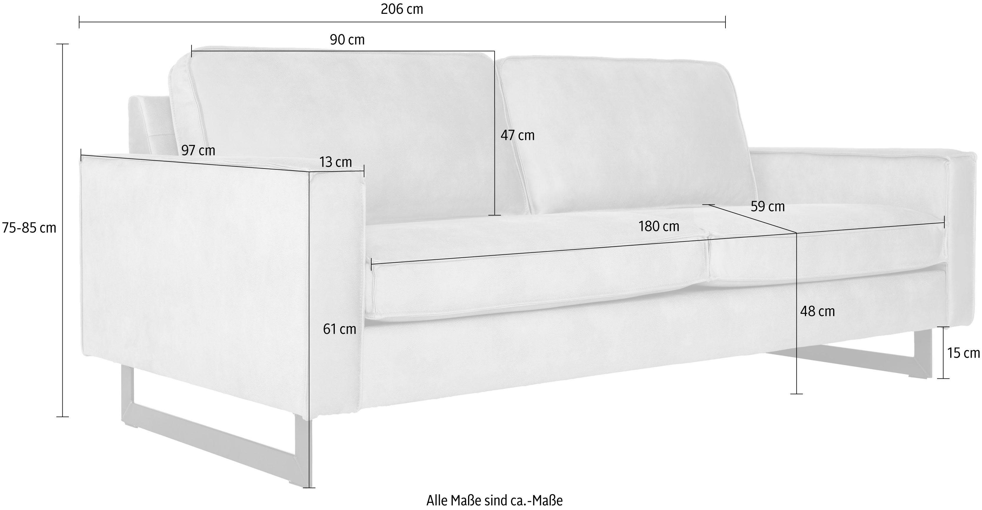 Places of Style 3-zitsbank Pinto, 206 cm, cord, chenille, leerlook met keder, zwarte metalen voeten, golfondersteuning