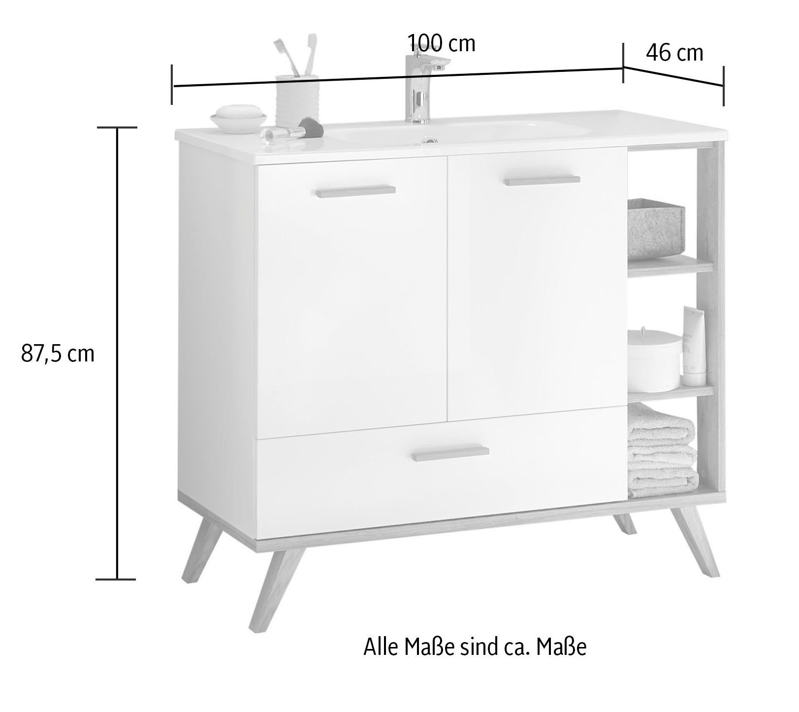 Saphir Badkamerserie Quickset mineraalmarmeren wastafel met onderkast, 101 cm breed Wastafelmeubel, 2 deuren, 1 lade, inclusief deurdemper, wastafelonderkast set (1 stuk)