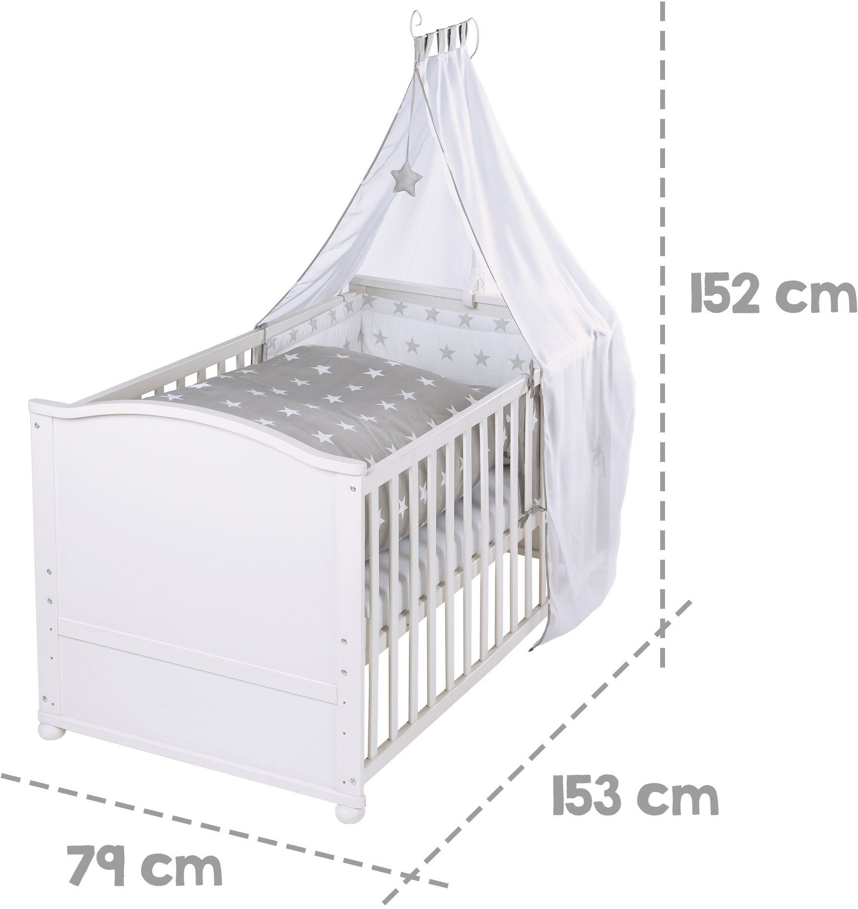 Roba® Compleet bed Little Stars, 70x140 cm Matras, kinderbedset en hemel, tot kinderbed om te bouwen (6-delig)