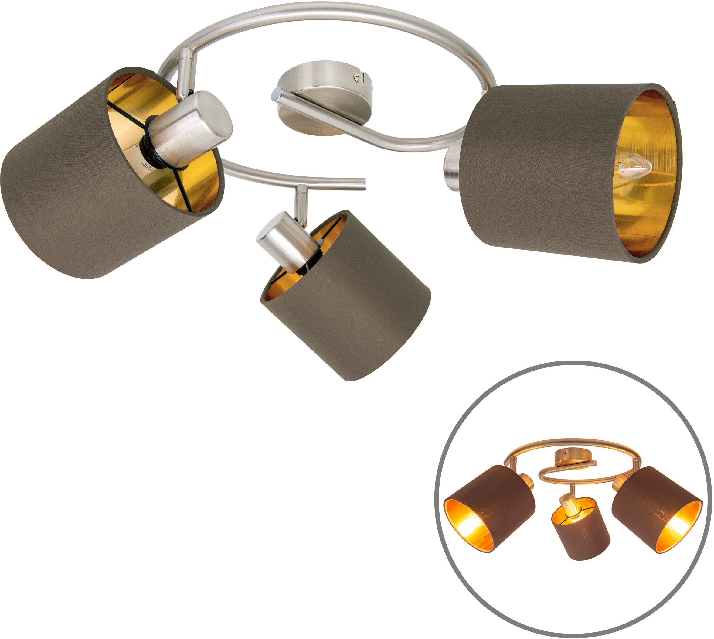 näve Plafondlamp Maron 3-pack plafond-, wandlamp, rondel, spot, 3xe14 max. 40w, metaal/textiel (1 stuk)