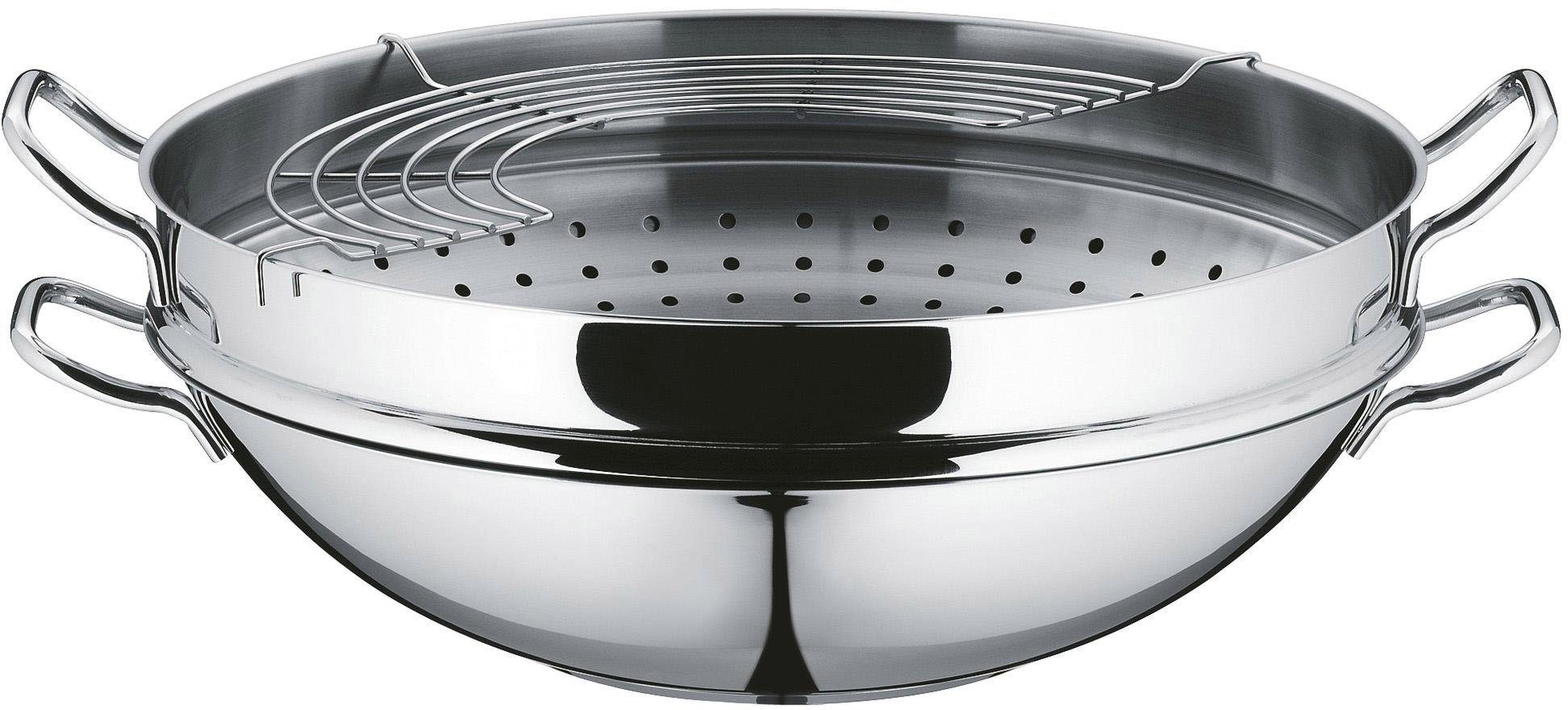 WMF Wok an Macao 36 cm, inductie geschikt voor alle soorten fornuizen, scherp aanbraden bij hoge temperaturen (set, 4-delig)