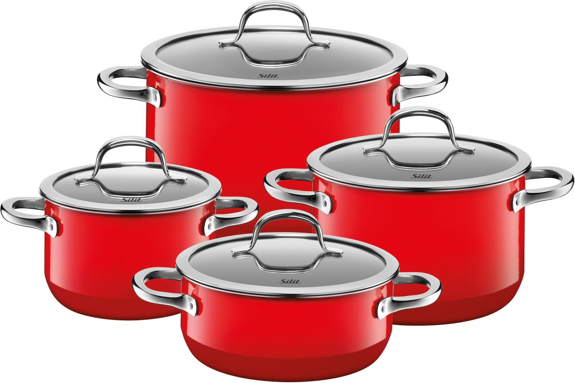 Silit Pannenset Passion red inductie, kookpan set met glazen deksel zonder schaalverdeling, geschikt voor alle soorten fornuizen, made in germany