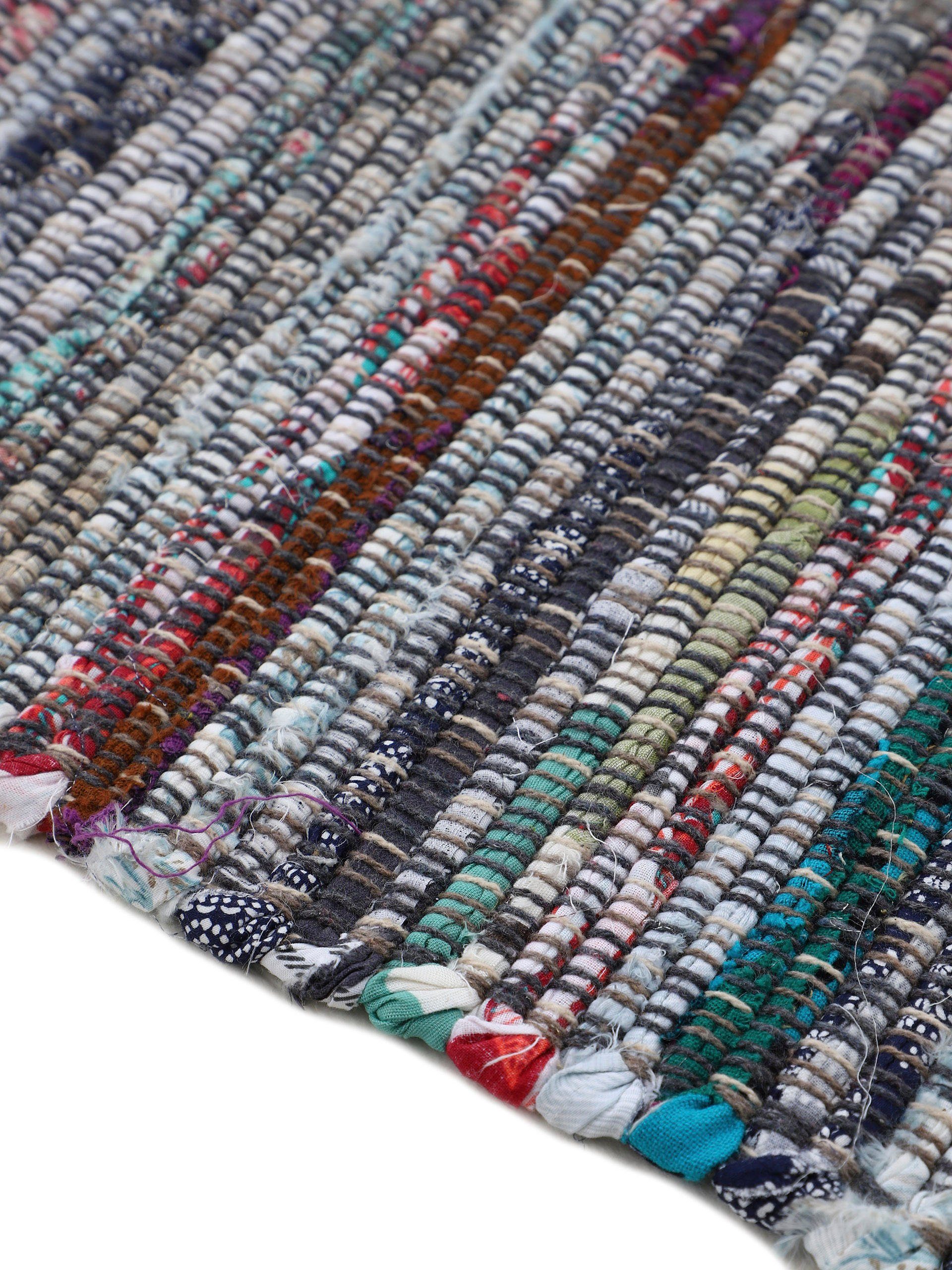 carpetfine Vloerkleed Kelim Chindi, omkeerbaar tapijt handgeweven, patchwork tapijt met franjes, ook verkrijgbaar in loperformaten