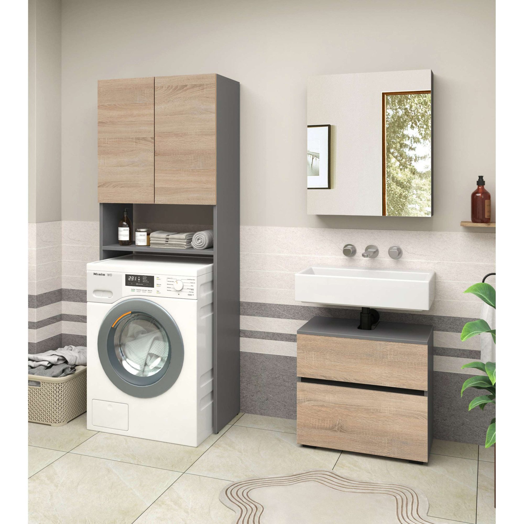 Home affaire Kast voor wasmachine Wisla met 2 deuren, breedte 68 cm, hoogte 180 cm