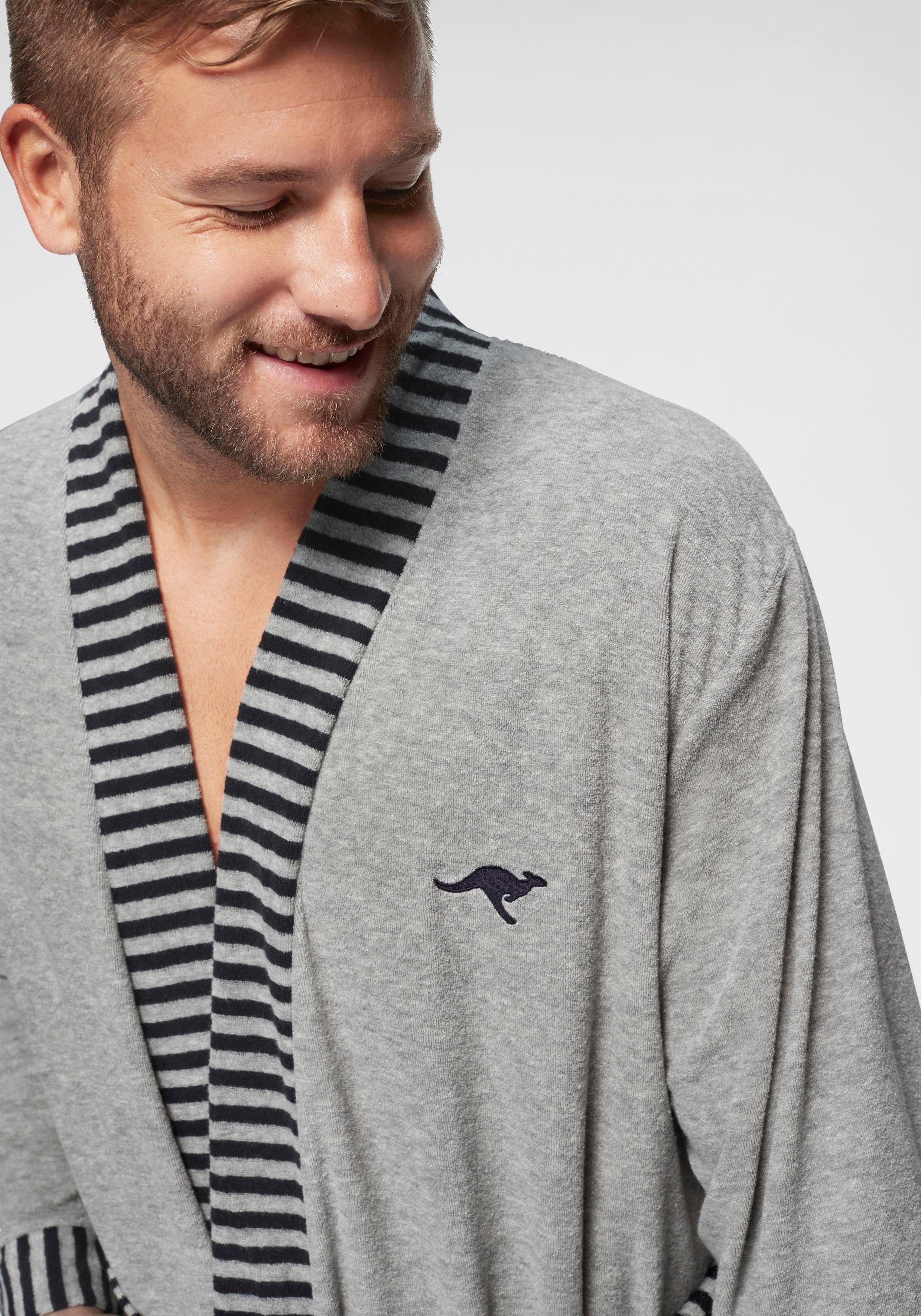 KangaROOS Herenbadjas Cilio met gestreepte rand, badjas, lange badjas, s-3xl (1 stuk)