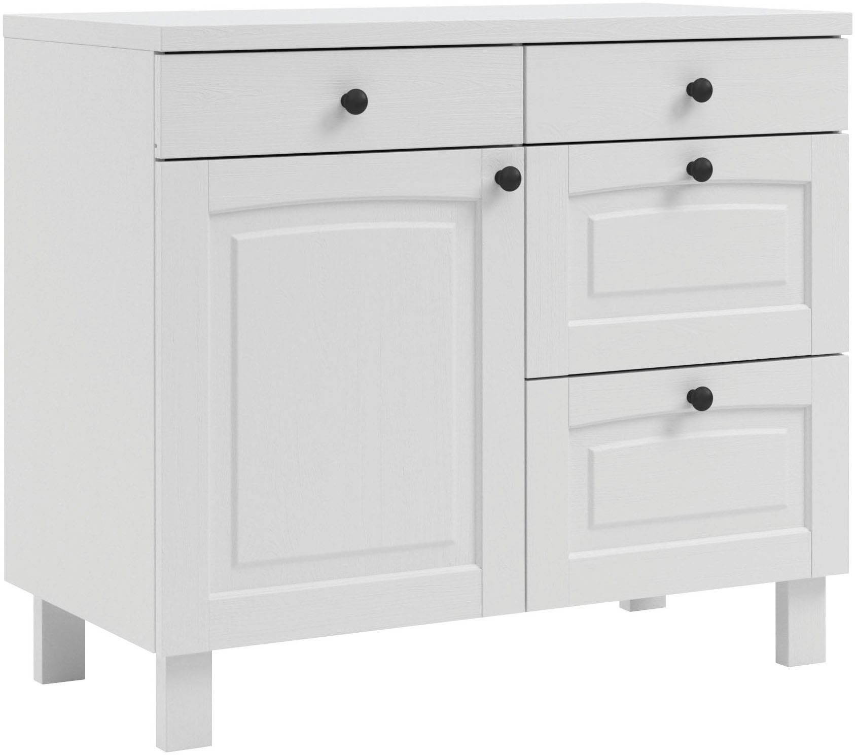 Kochstation Onderkast KS-Osby Massief grenen, breedte 100 cm, 1 deur, 4 laden (1 stuk) onderkasten wit