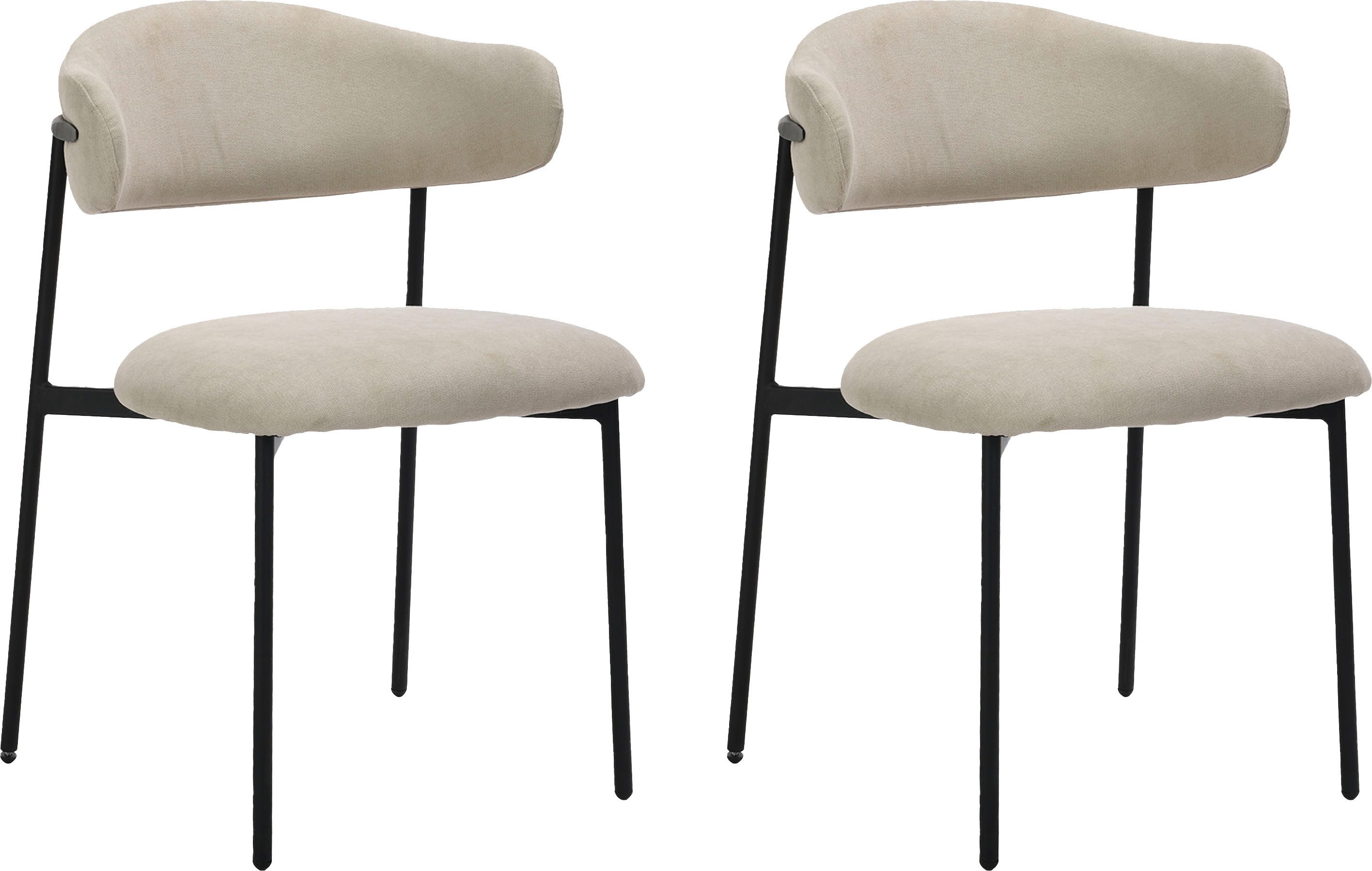 byLIVING Eetkamerstoel Jersey (2-stuks set) Frame van metaal zwart, keukenstoel, geweven stofbekleding, diverse kleuren (set) 4 poot stoelen beige