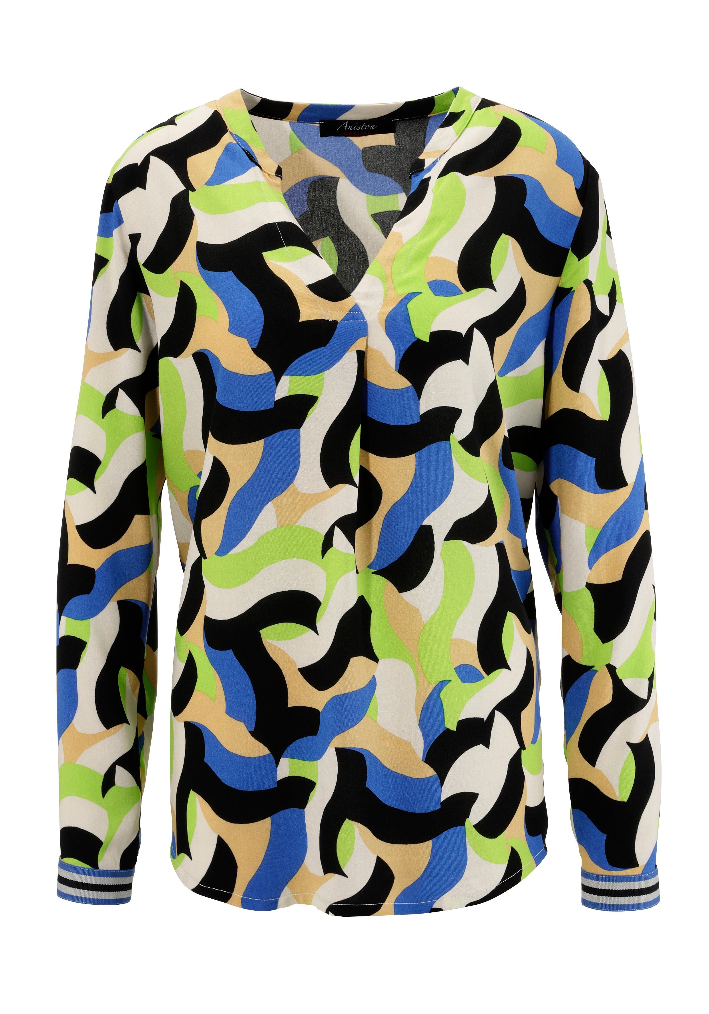 Aniston CASUAL Blouse zonder sluiting met trendy kleuren, grafische print
