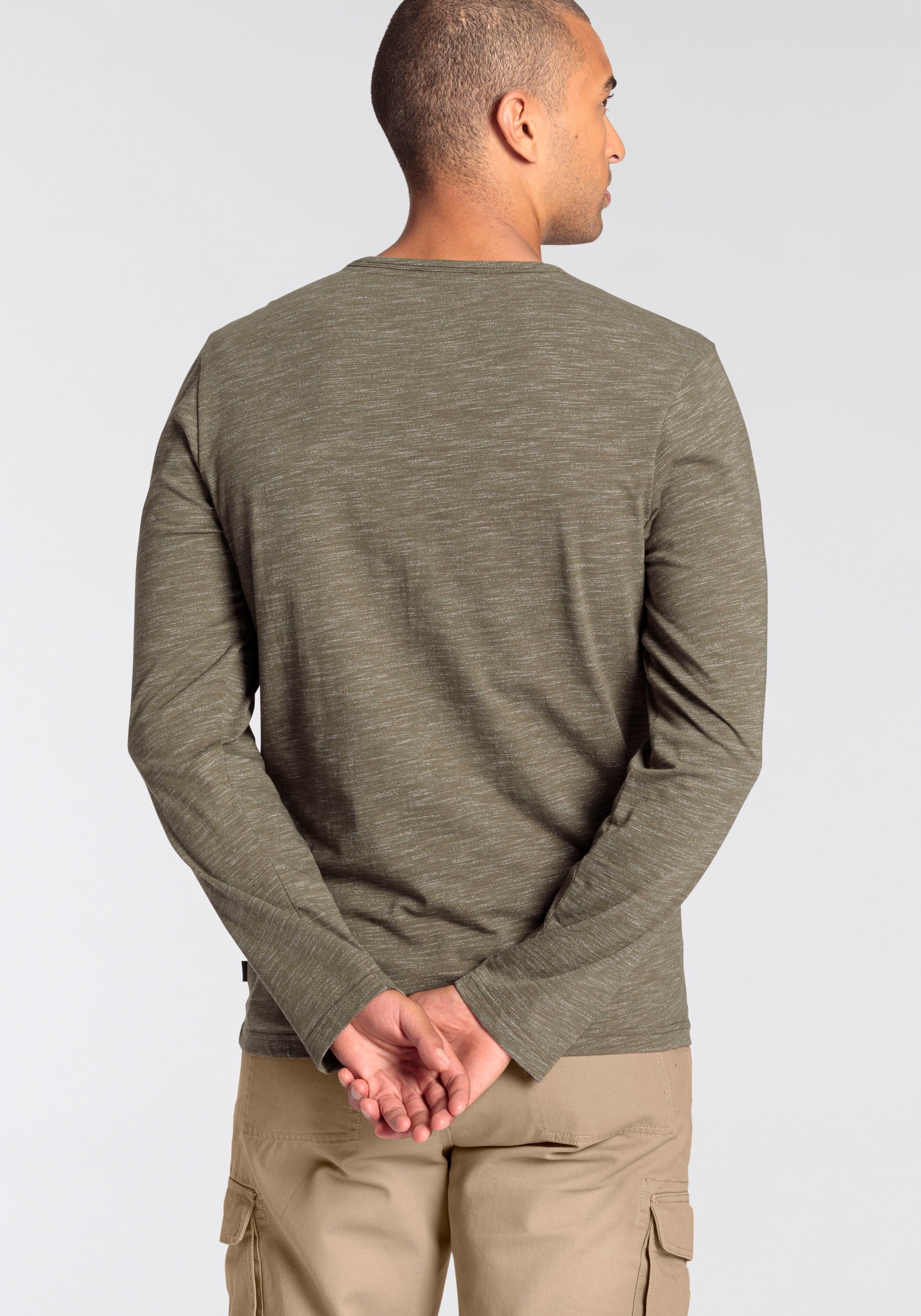 Bruno Banani Shirt met lange mouwen smalle pasvorm, gemêleerde look en print