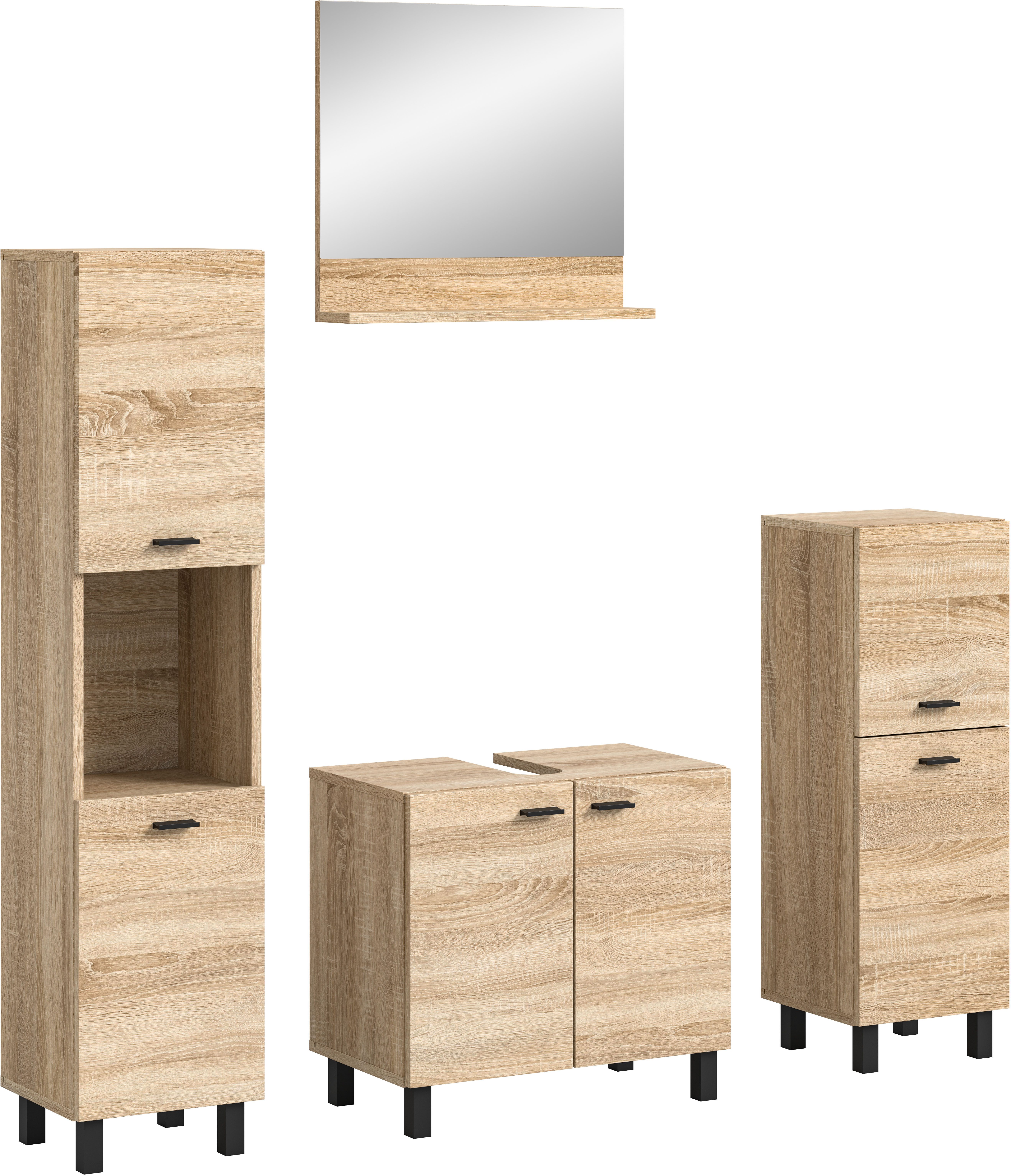 welltime Badmeubelset Tampa, breedte 137cm, 4-delig Wastafelonderkast, spiegel, hoge kast, midikast (4 stuks)