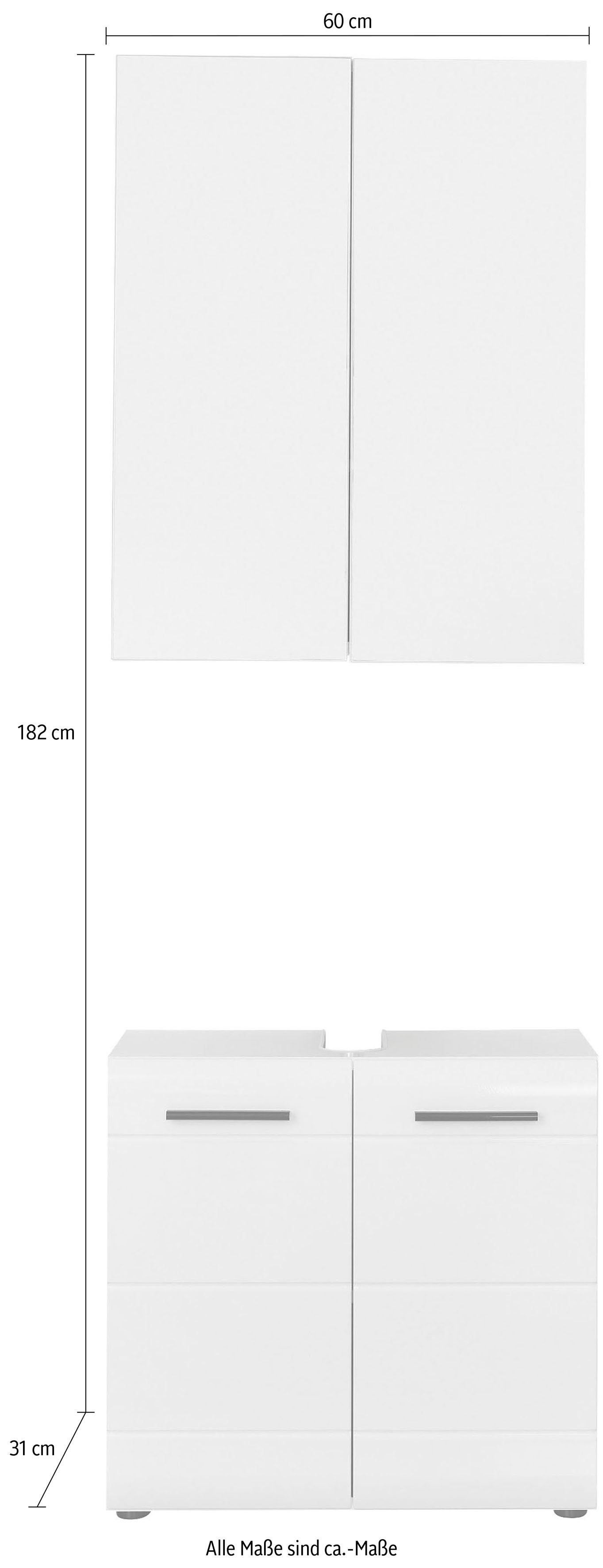 INOSIGN Badmeubelset Sovana Badkamermeubels wastafel en spiegelkast met verstelbare planken (set, 2 stuks)