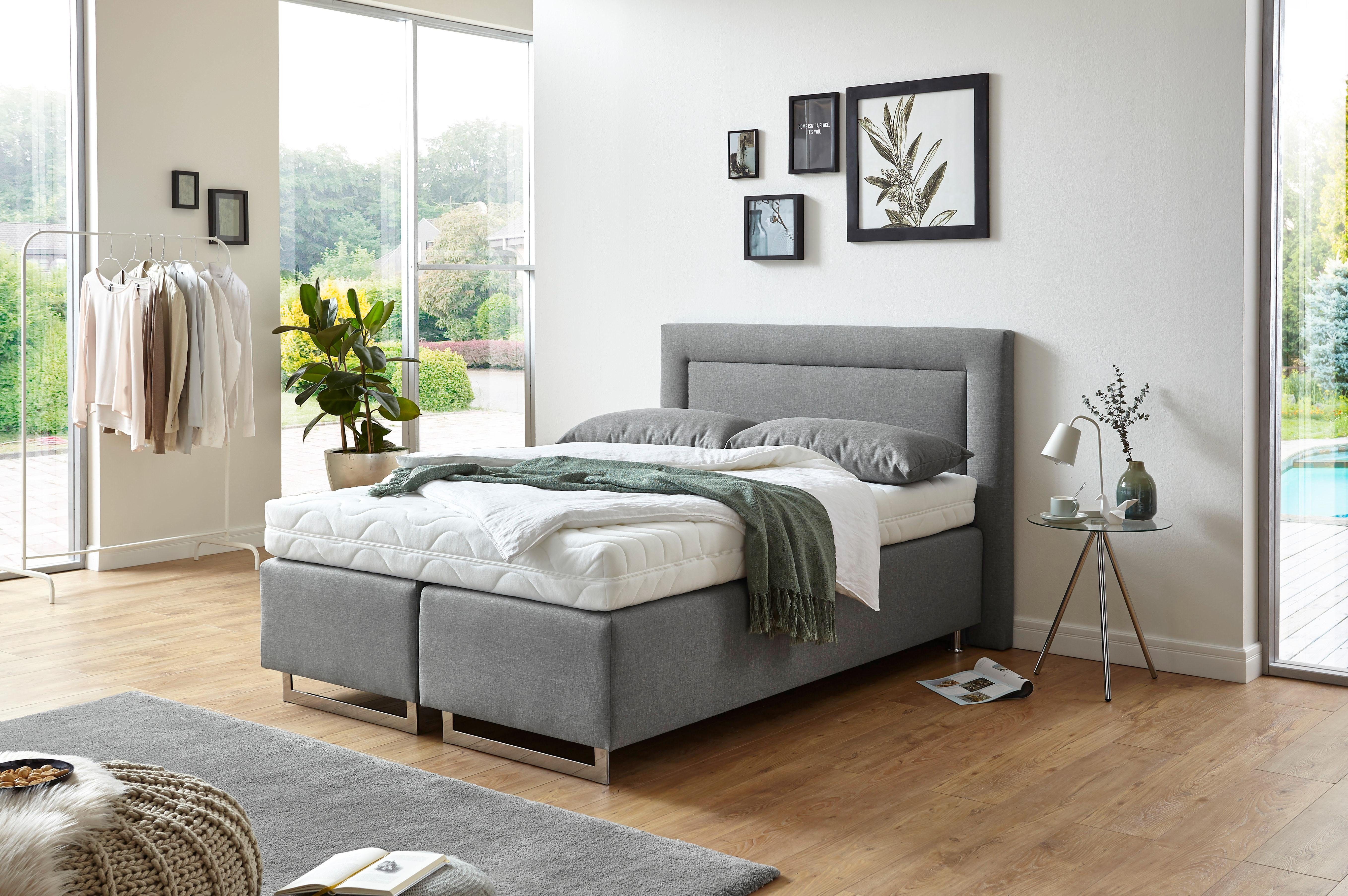 Westfalia Polsterbetten Boxspring met sierkussen en verchroomde glijders, in diverse uitvoeringen