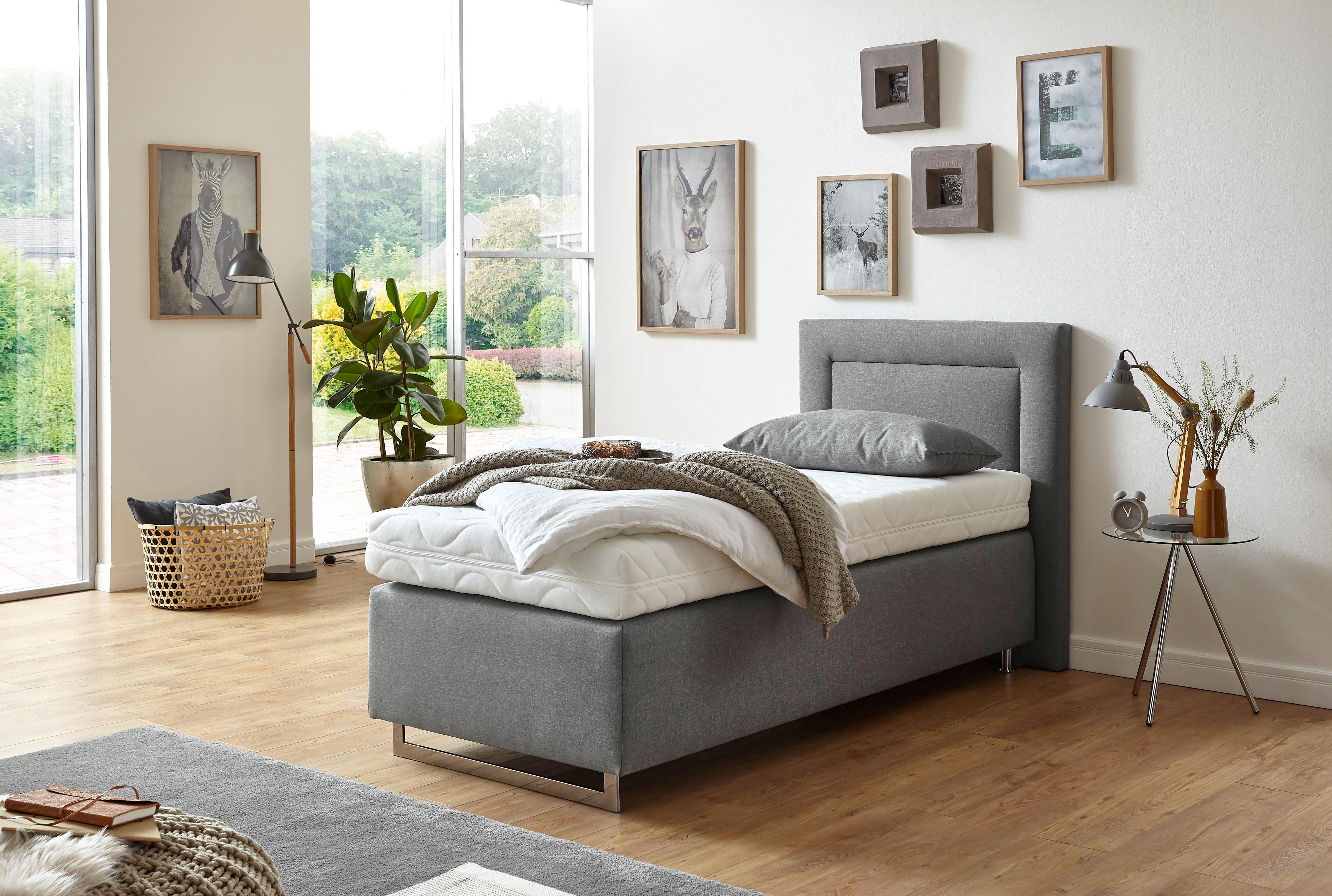 Westfalia Polsterbetten Boxspring met sierkussen en verchroomde glijders, in diverse uitvoeringen boxsprings grijs