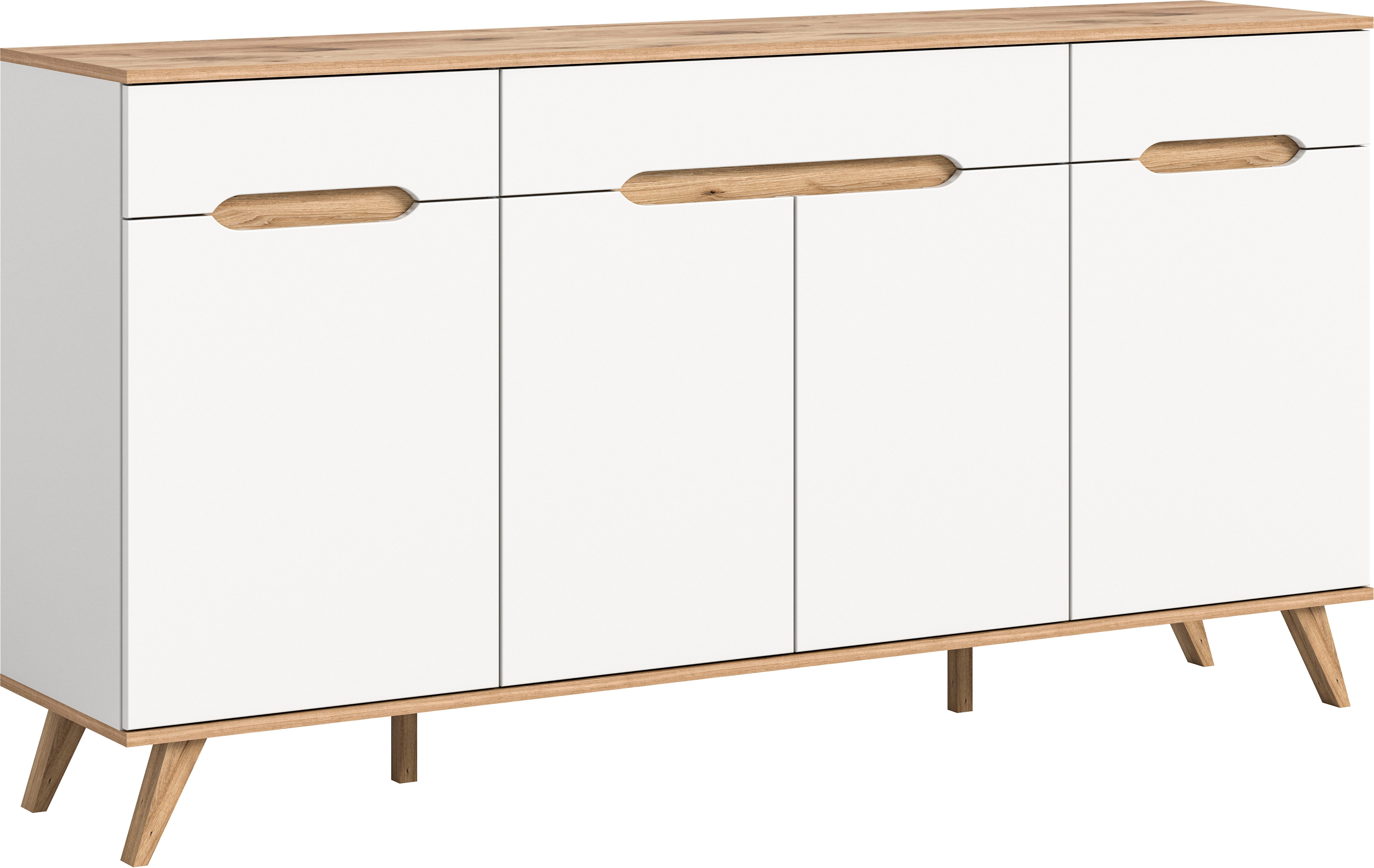 Home affaire Dressoir Alesund, Breedte 185 cm, 4 Deuren, 1 Lade, conische voet Scandi-look, dressoir, kast, commode, woonmeubelen, woonkamer