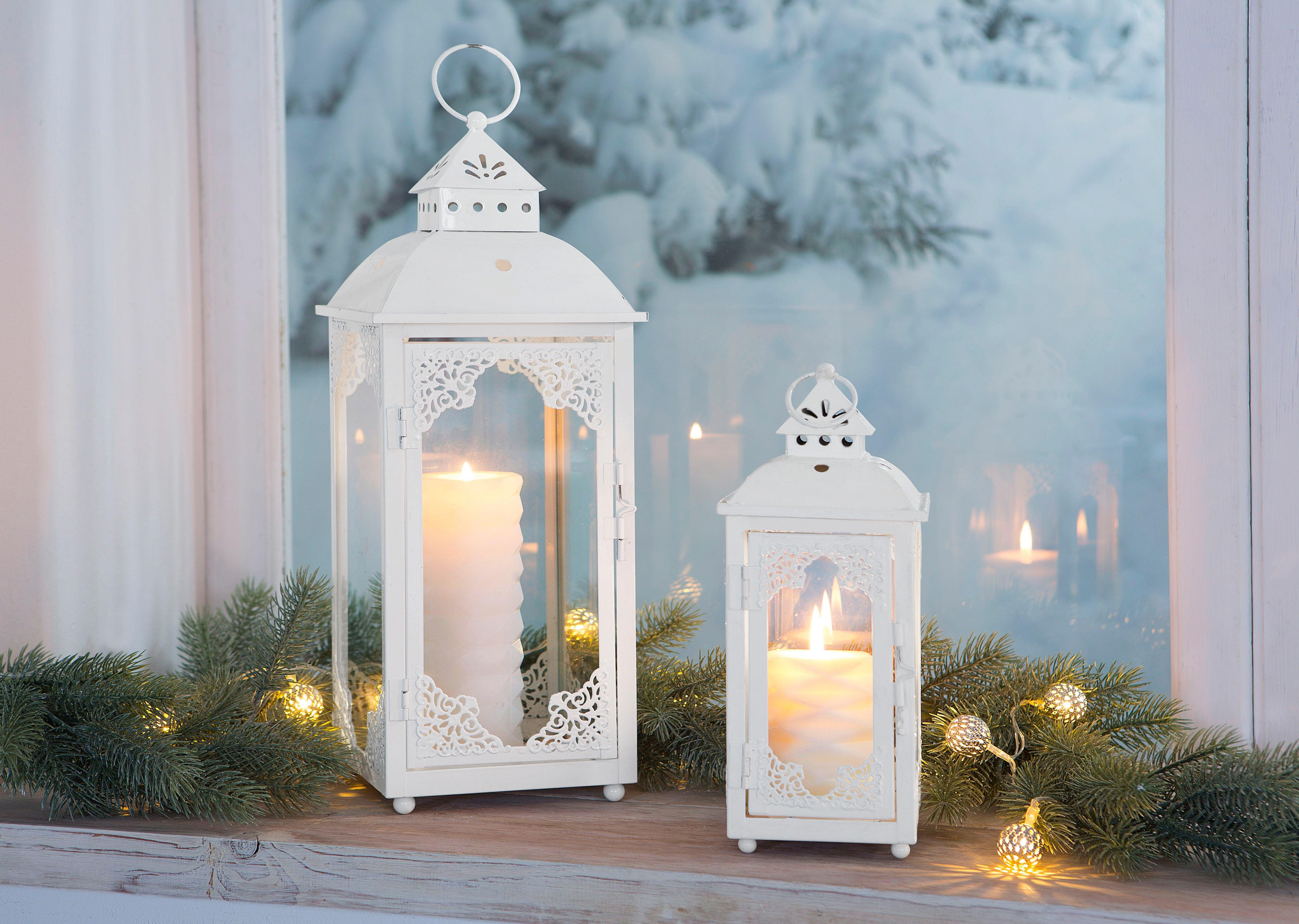 Home affaire Lantaarn met kaars Kerst versiering met filigraan ornamenten (set, 2 stuks)