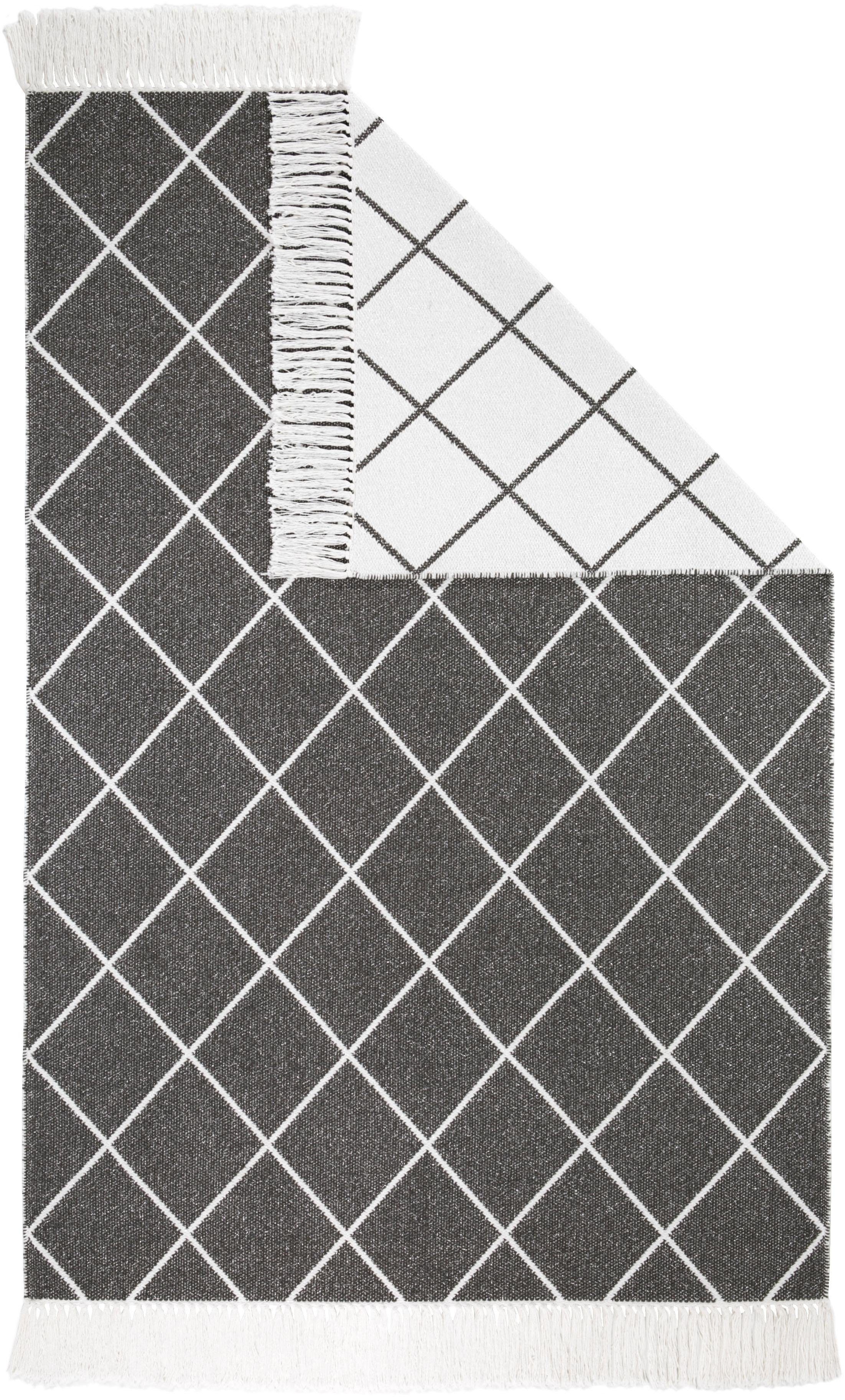 LUXOR living Vloerkleed Glitter met de hand geweven, geruit design, met gemetalliseerde vezels, met franje