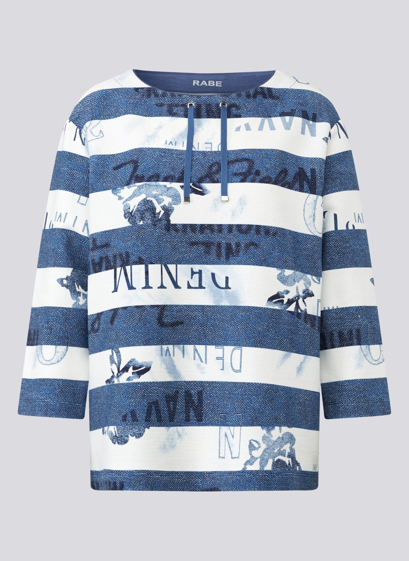 Rabe Shirt met 3/4 mouwen met streepjespatroon en print