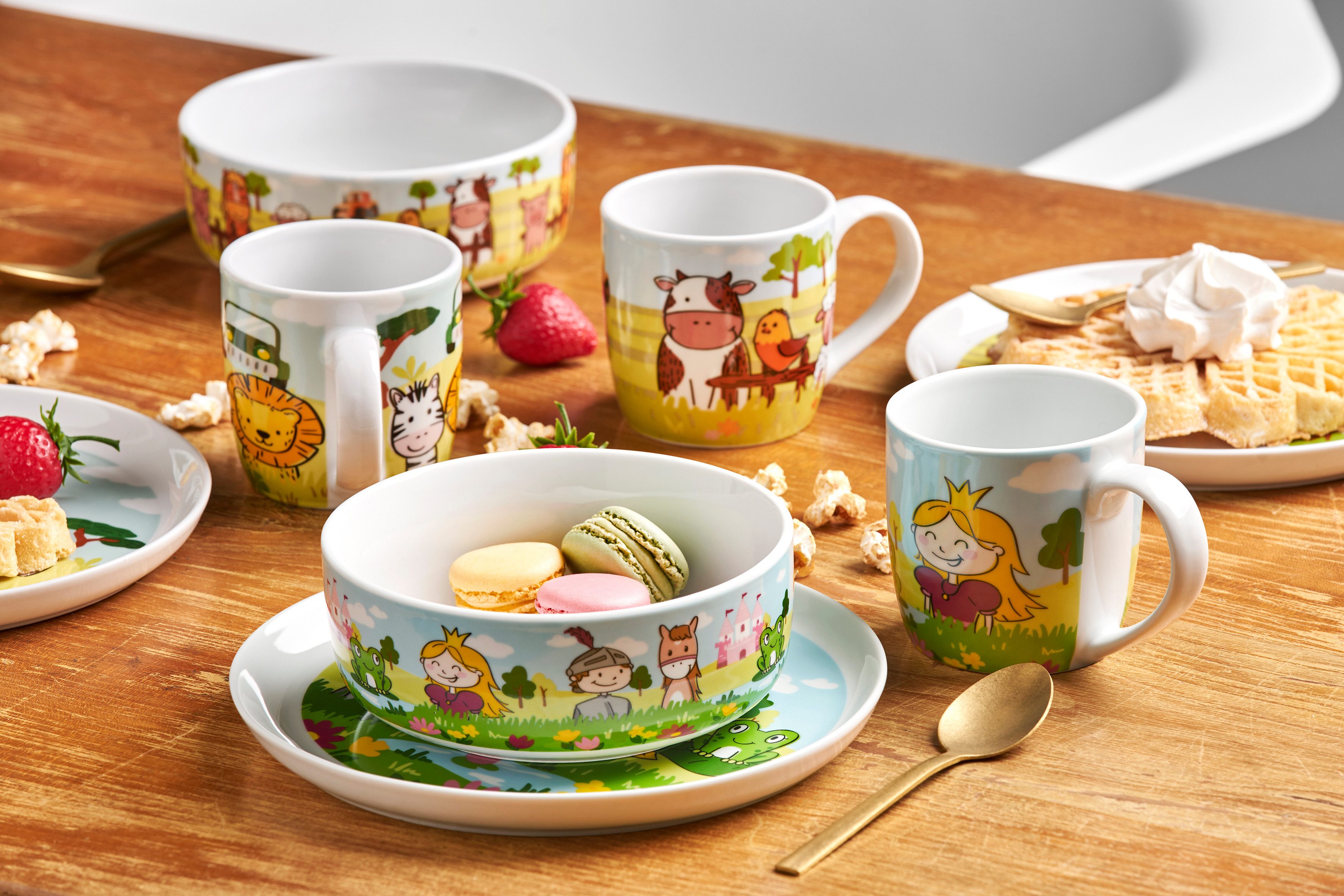 van Well Kinderservies-set Kinderset prinses, 3-delig, servies-set, service met kleurrijke decor, vaatwasmachine- en magnetronbestendig (set, 3-delig)