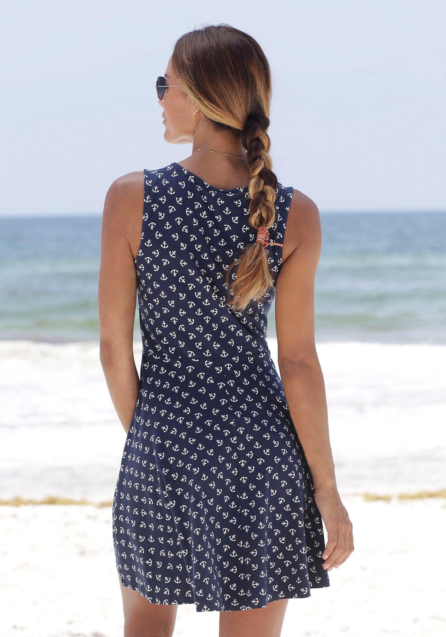 Beachtime Strandjurk met ankerprint, zomerjurk van elastisch katoen