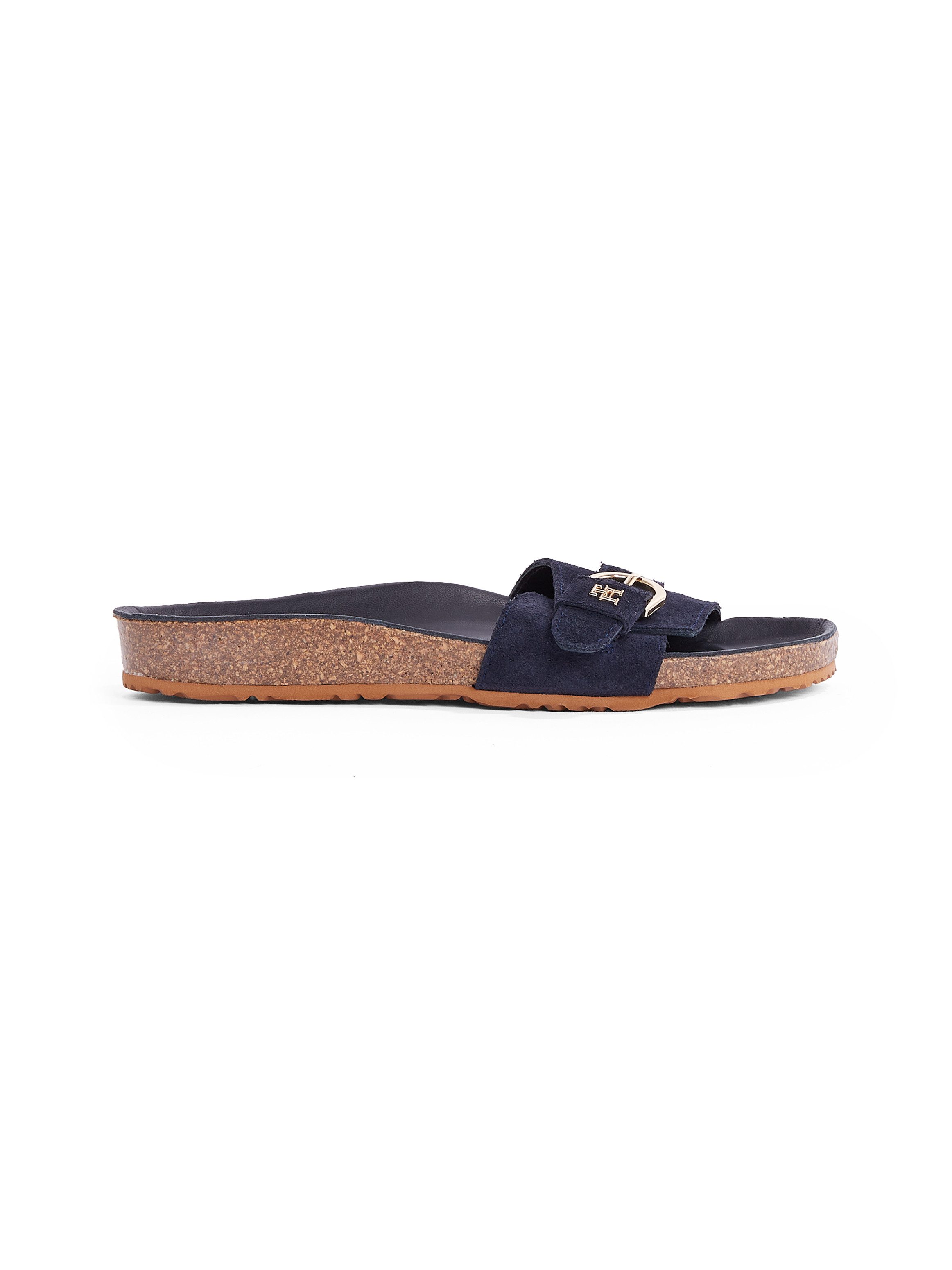 Tommy Hilfiger Slippers SOFT SUEDE ADJUSTABLE MULE , sleehak, zomer mode, instapschoen, flats met th-logo