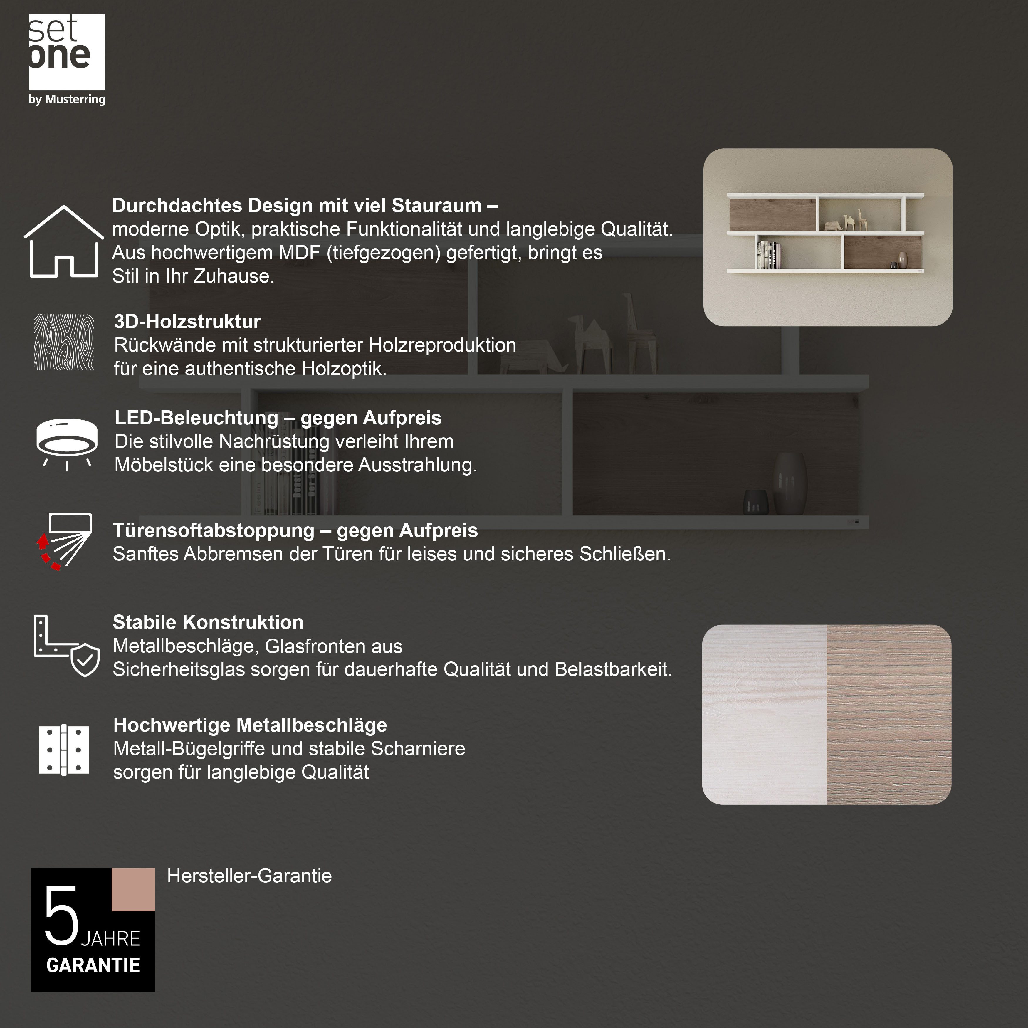 set one by Musterring Wandplank York Type 43, met 3 planken, 3 kleuren, verlichting optioneel, B 150 cm