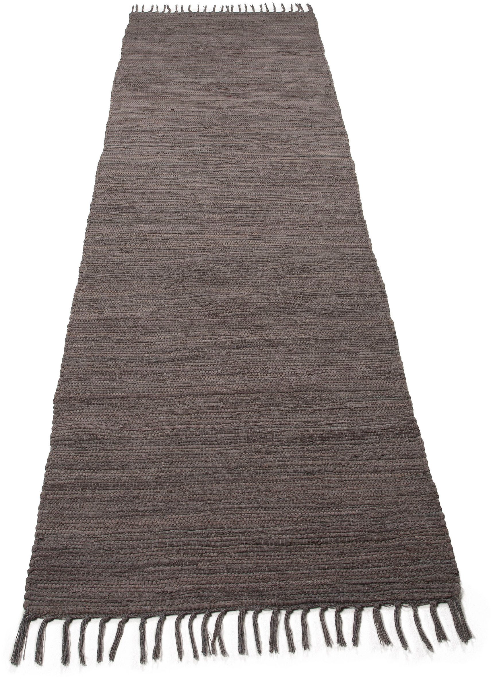 carpetfine Vloerkleed Kelim Chindi uni, ook als loper Tweezijdig te gebruiken kleed, puur katoen, met de hand geweven, unikleuren, met franje
