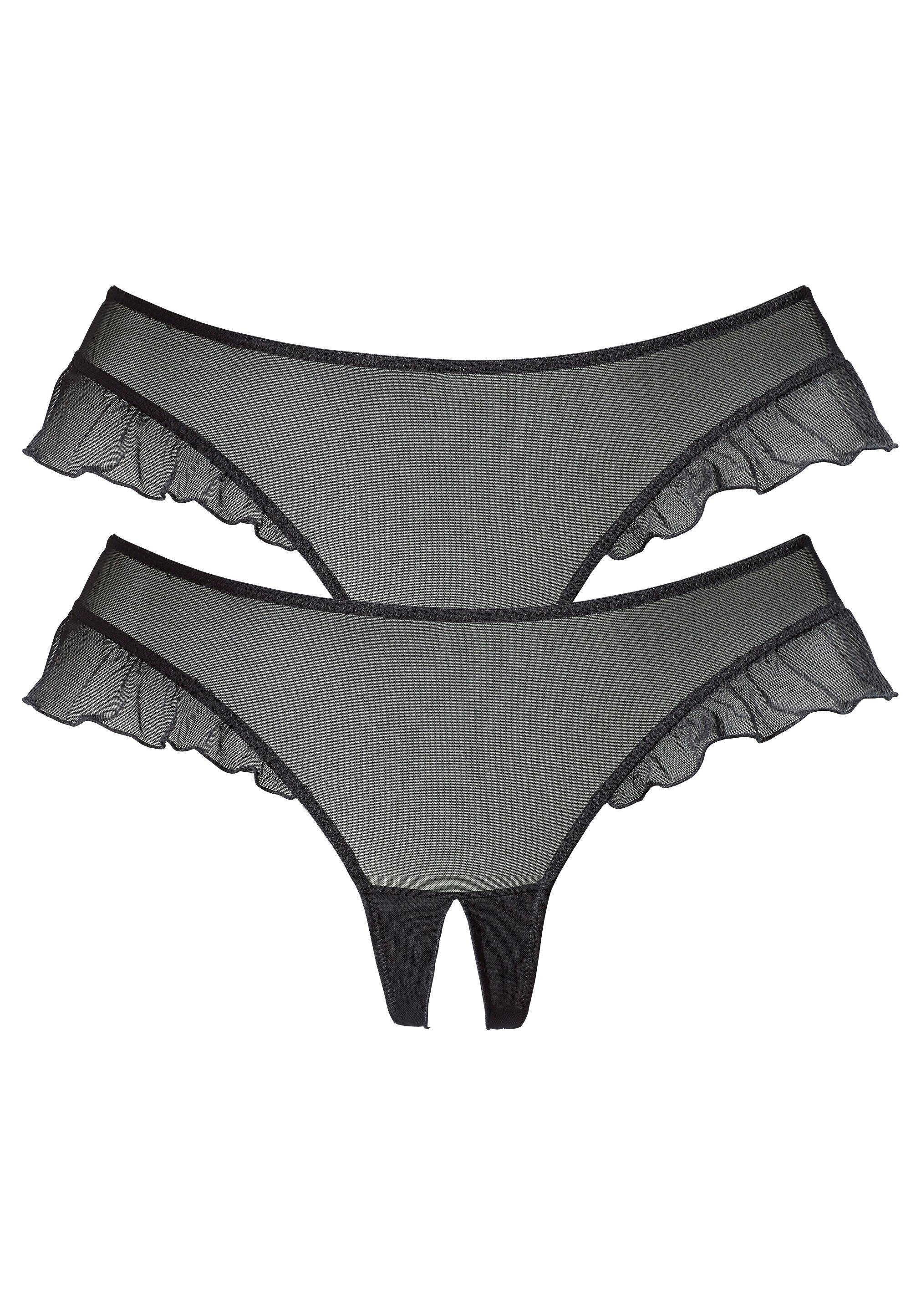 petite fleur gold String-ouvert met romantische ruches langs de beenlijn (2 stuks)