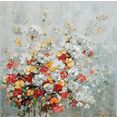 home affaire olieverfschilderij florella schilderij, met de hand geschilderd beeld op linnen, motief bloemen, 80x80 cm, woonkamer multicolor