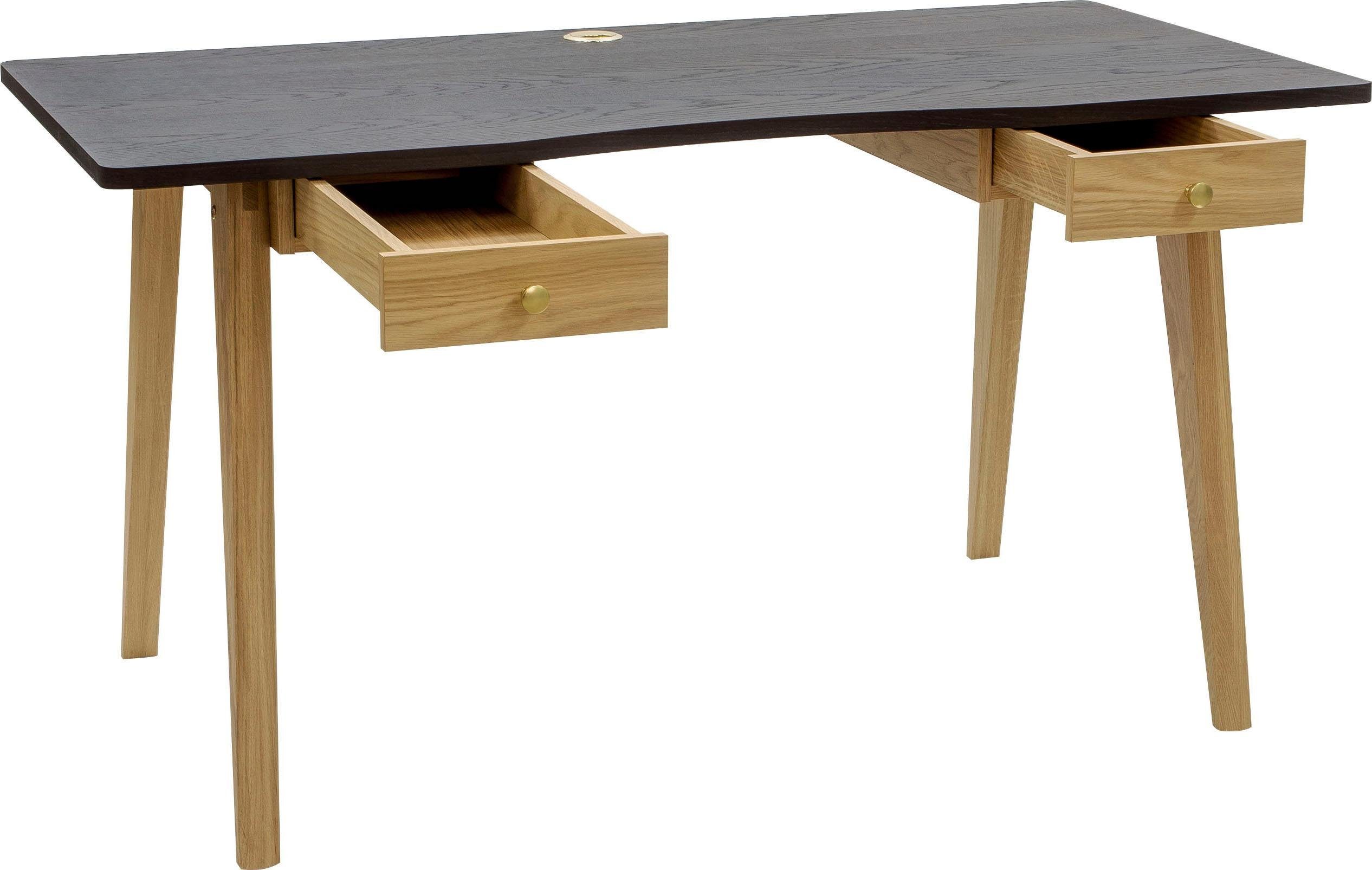 Woodman Bureau Peer in scandinavisch design, tafelpoten van massief eiken bureaus bruin