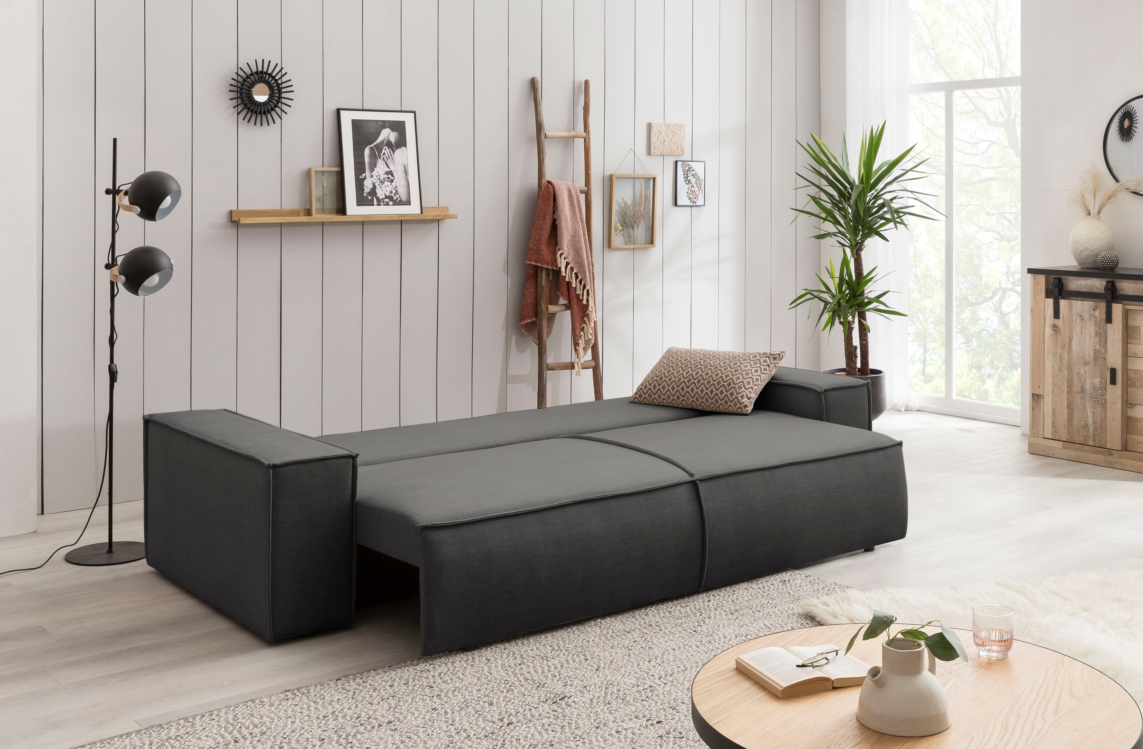 Home affaire 3-zitsbank SHERWOOD slaapbank (257 cm) ribfluweel, velours, vintage lederlook