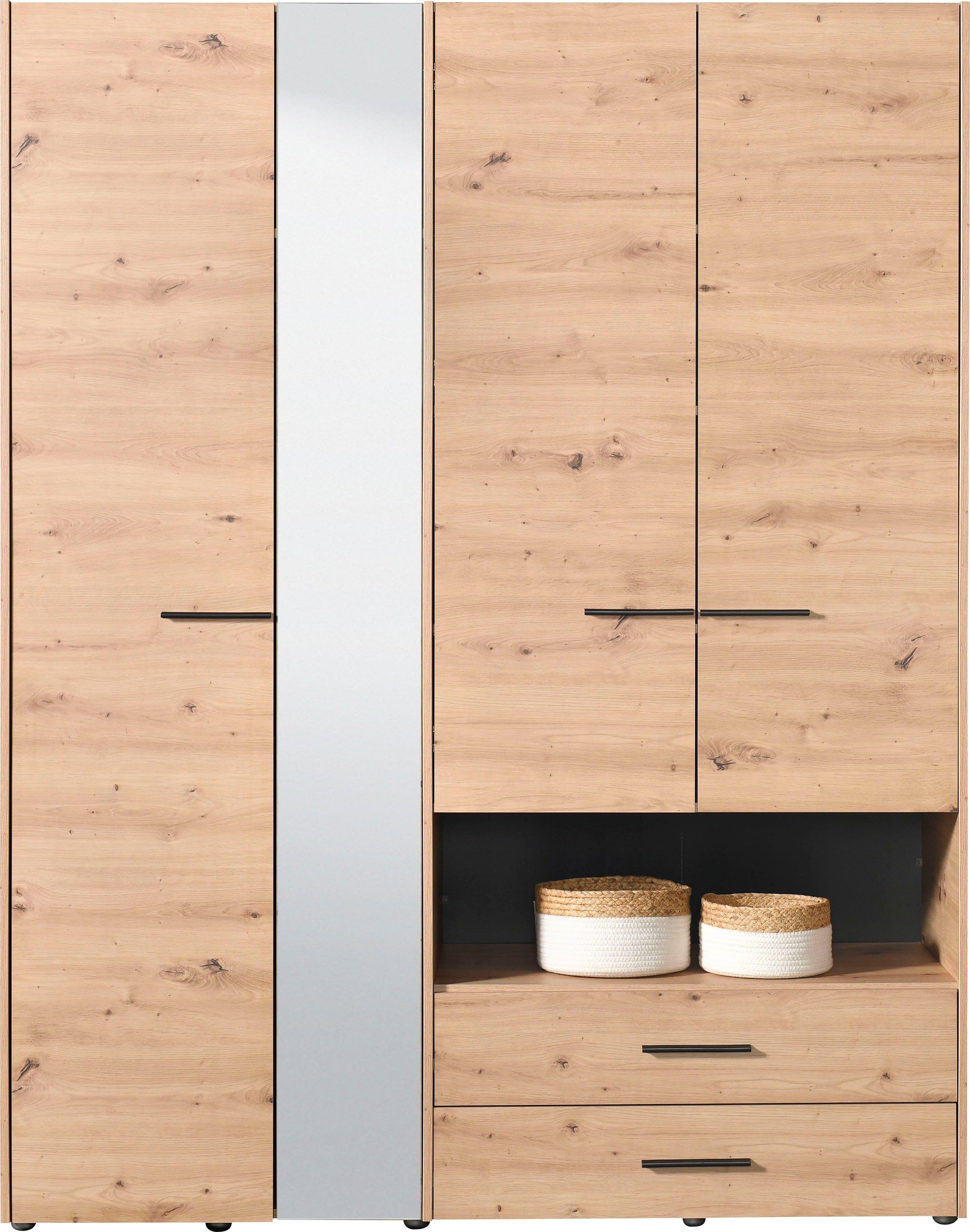 INOSIGN Kledingkast Leon, FSC®-gecertificeerd houtmateriaal met spiegel, binneninrichting en 2 lades, 127,5x55x205,5 cm
