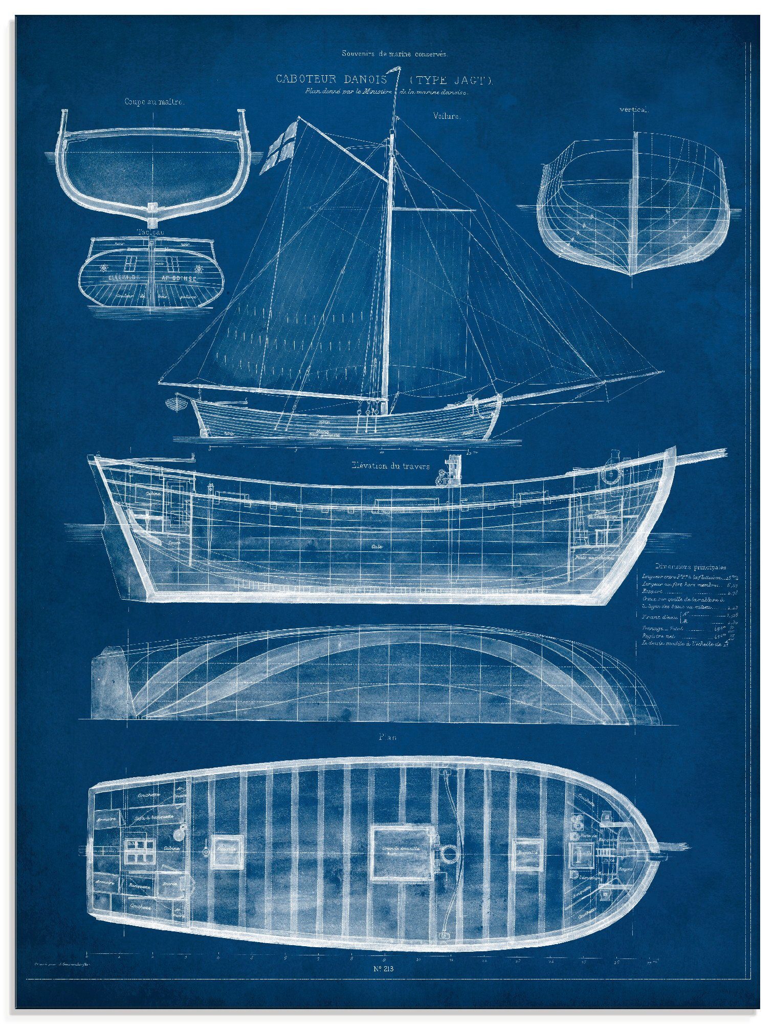 Artland Print op glas Ontwerp voor een antieke boot II (1 stuk)