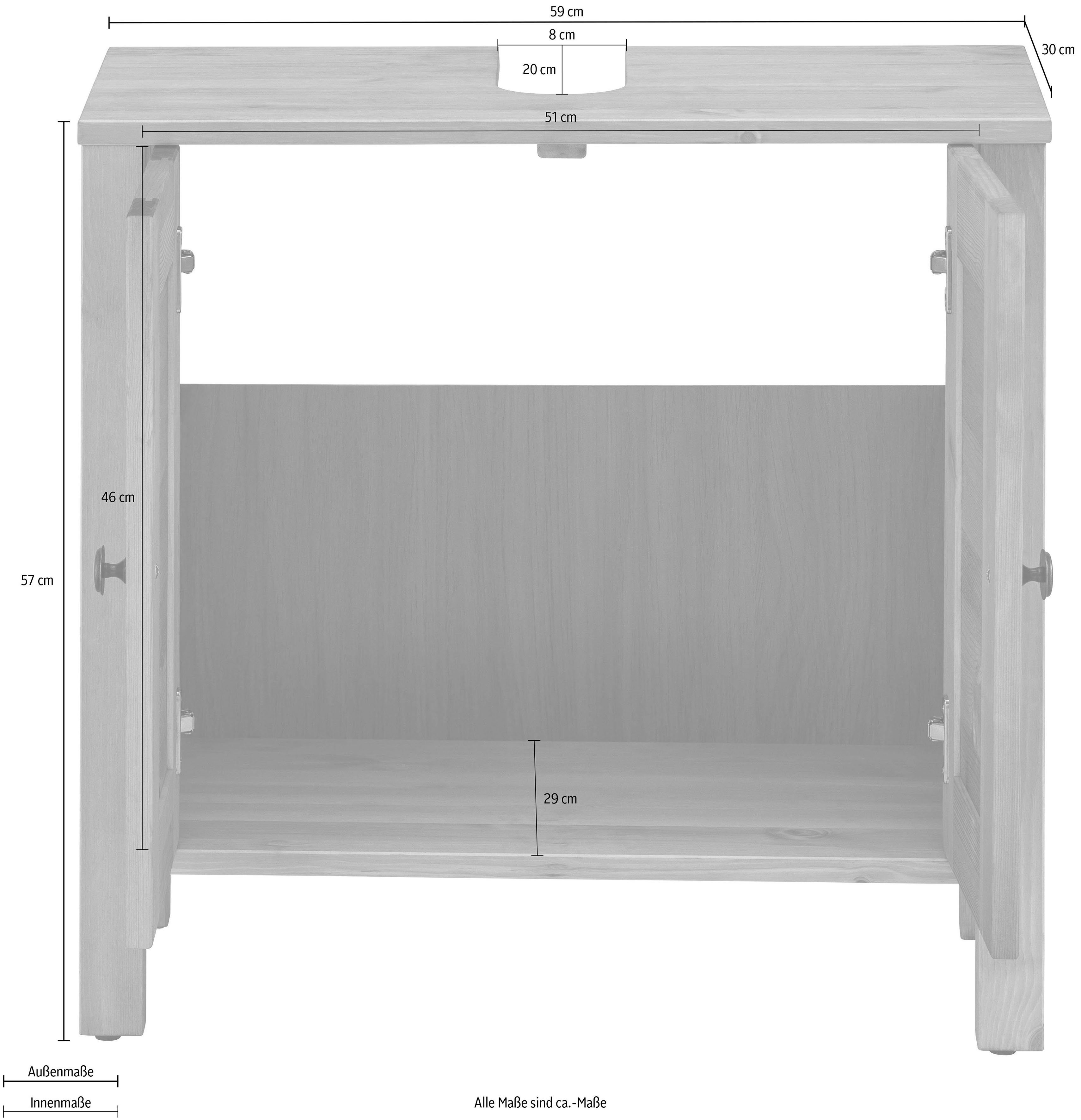 Home affaire Wastafelonderkast Ayanna van massief hout, fsc®, lamellenfront, hoogte 57 cm, breedte 59 cm