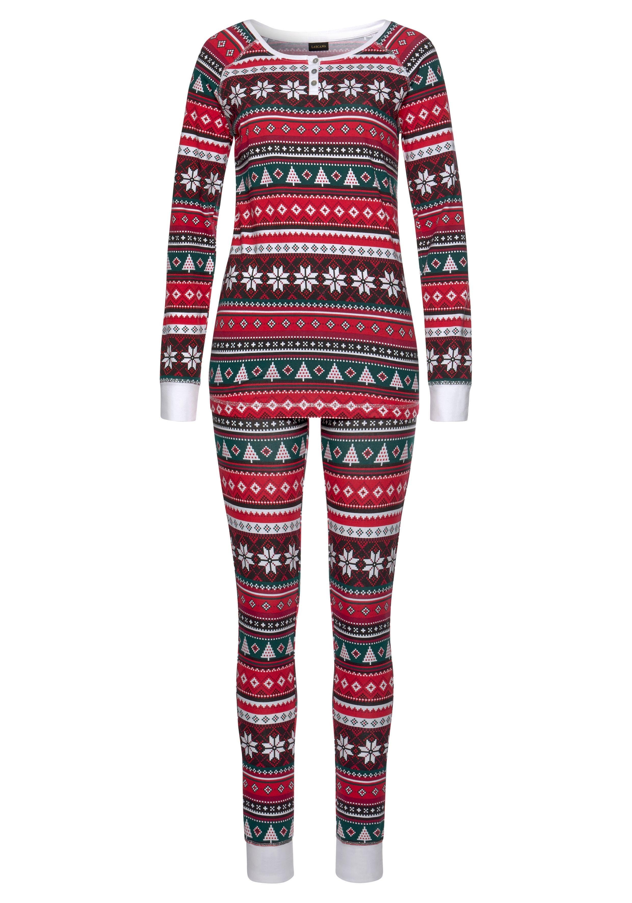 Lascana Pyjama met kerstachtig motief (2-delig, 1 stuk)