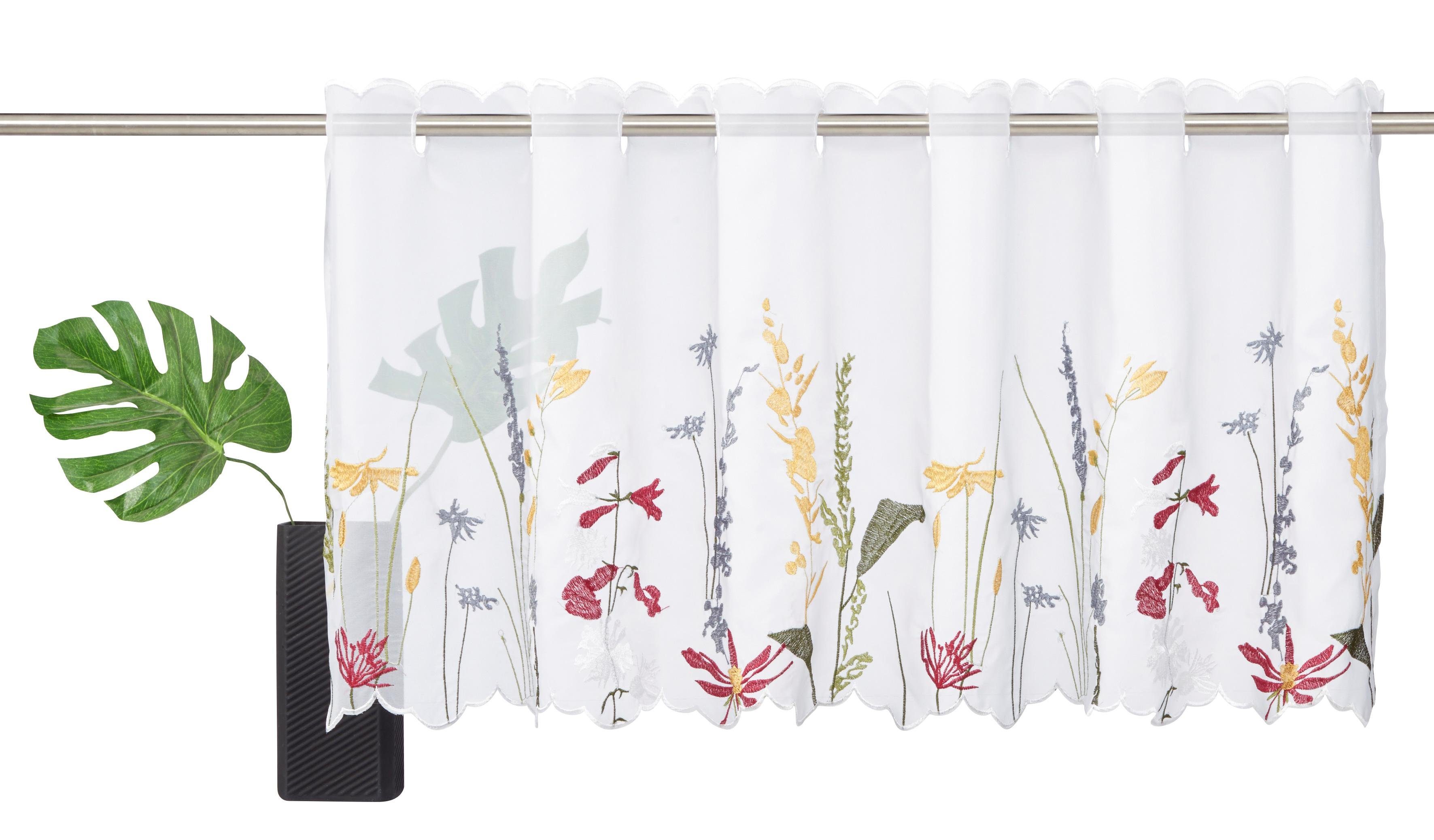 Home affaire Valletje Bille transparant, met aan één zijde geborduurde bloemen, wasbaar (1 stuk)